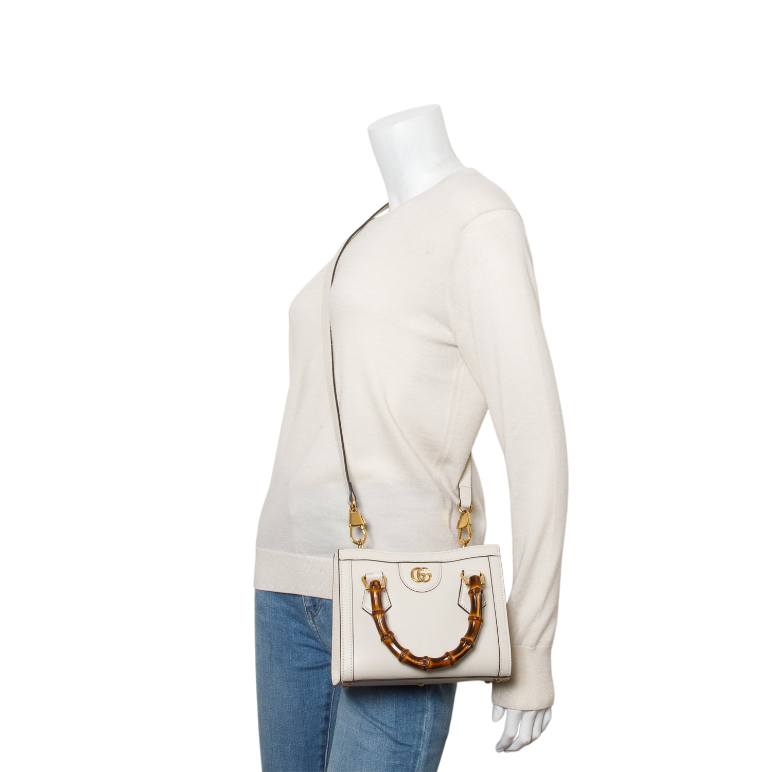 Gucci Cream Wonka Grain Calfskin Mini Diana Tote Bag w/ Strap
