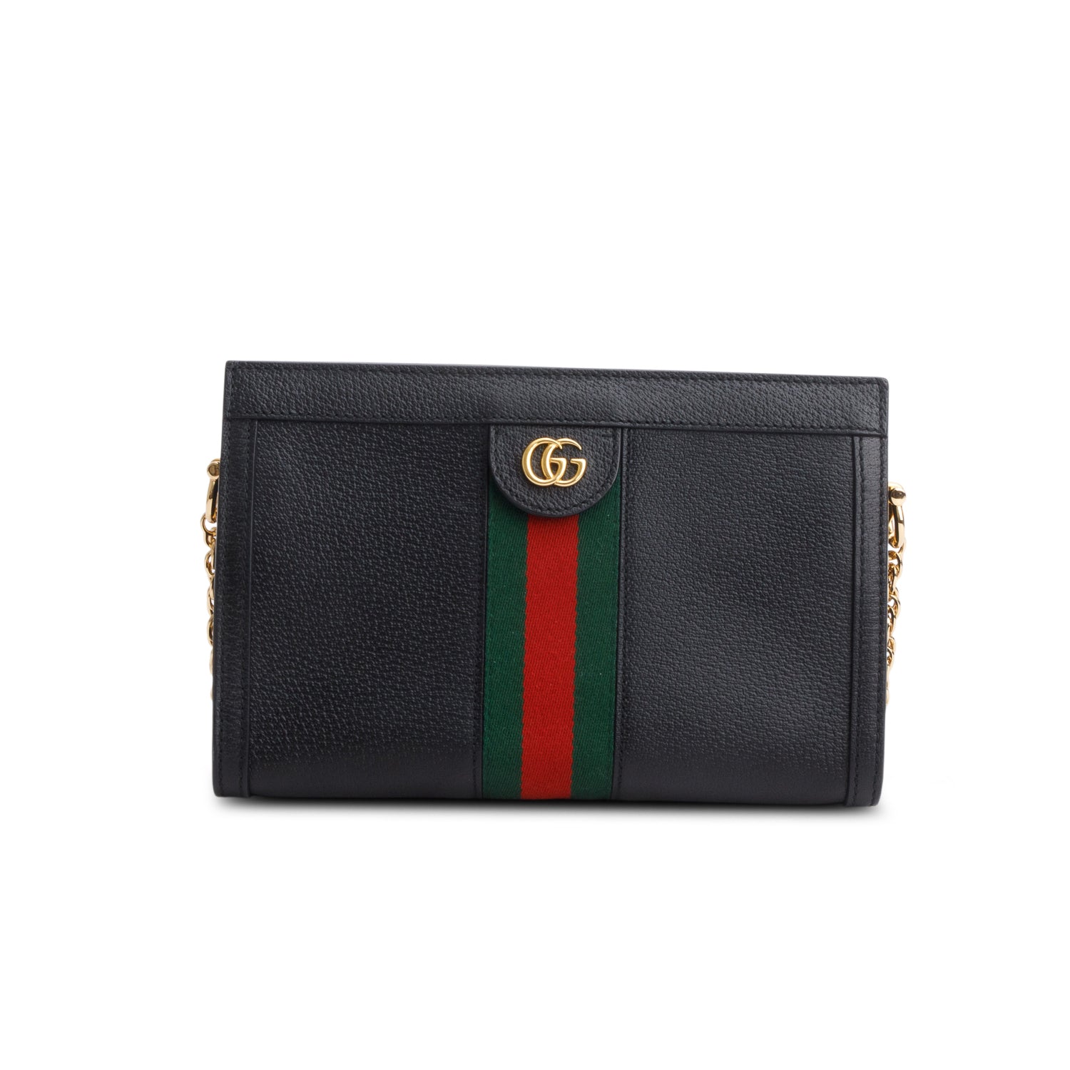 Gucci Black Textured Calfskin Web Small Ophidia Chain Shoulder Bag