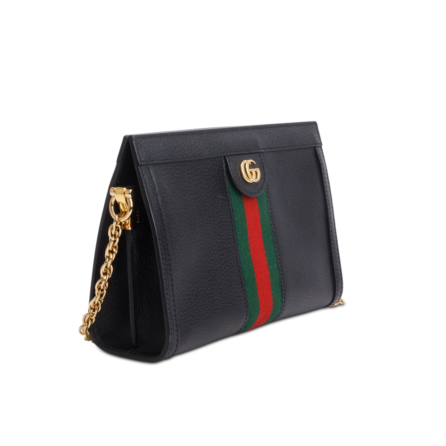 Gucci Black Textured Calfskin Web Small Ophidia Chain Shoulder Bag