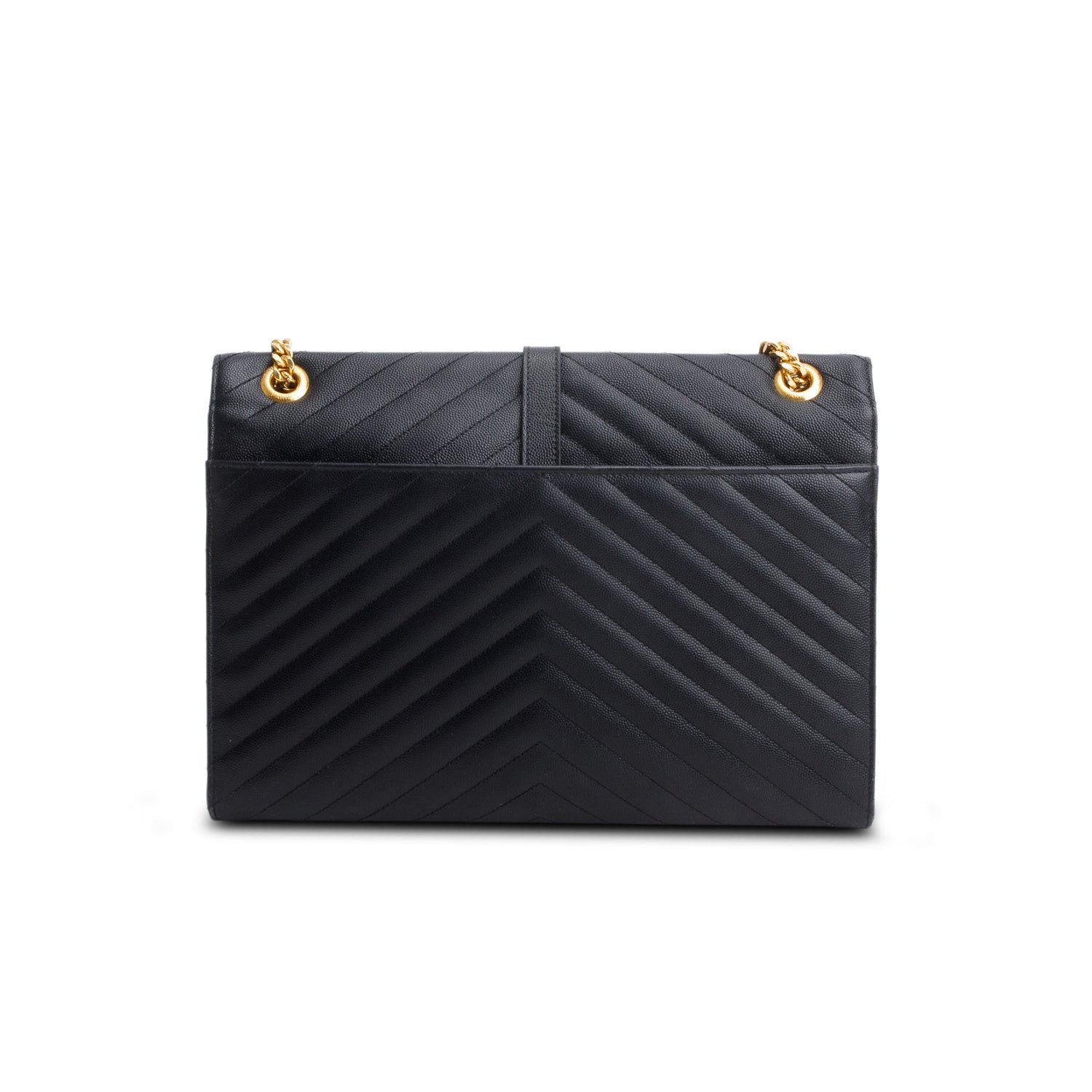 Saint Lauren Black Grain de Poudre Matelasse Large Monogram Envelope Bag