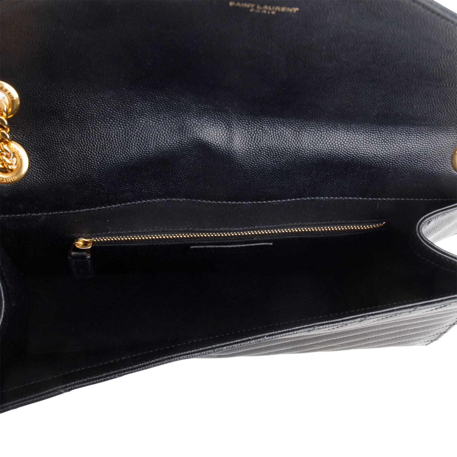 Saint Lauren Black Grain de Poudre Matelasse Large Monogram Envelope Bag