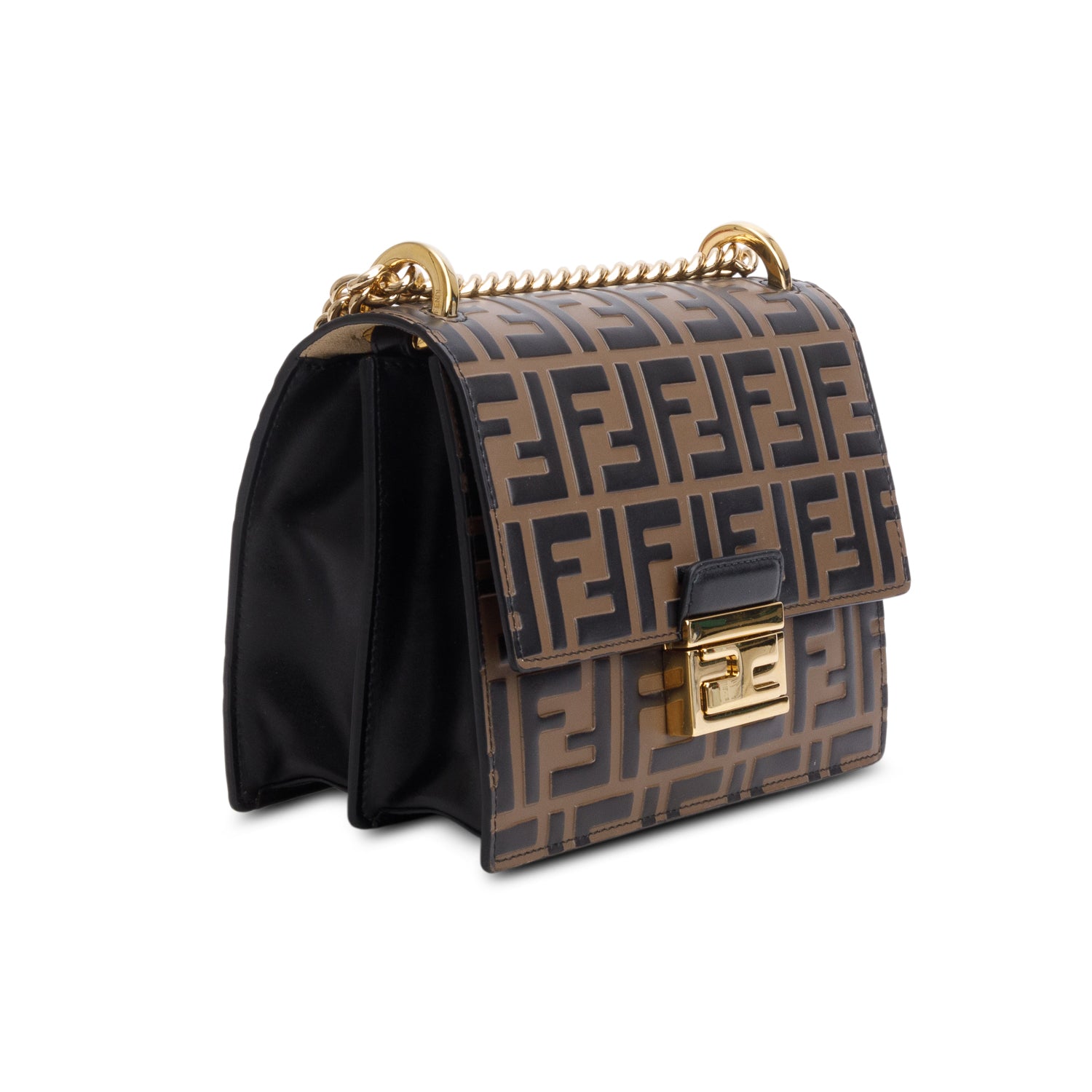 Fendi Vitello Liberty Bi-Color FF 1974 Embossed Small Kan U Shoulder Bag w/ Straps