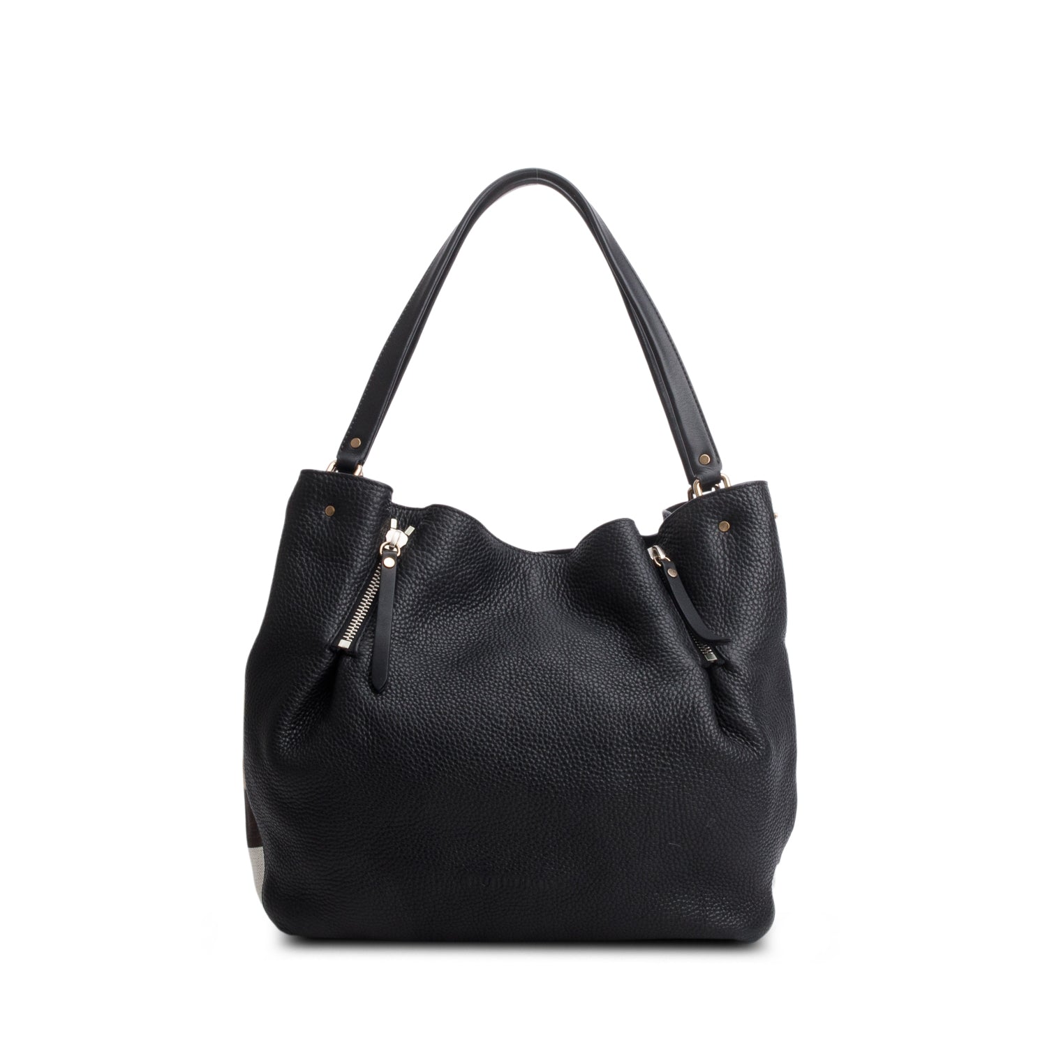 Burberry Black Grainy Calfskin House Check Medium Maidstone w/ Receipt