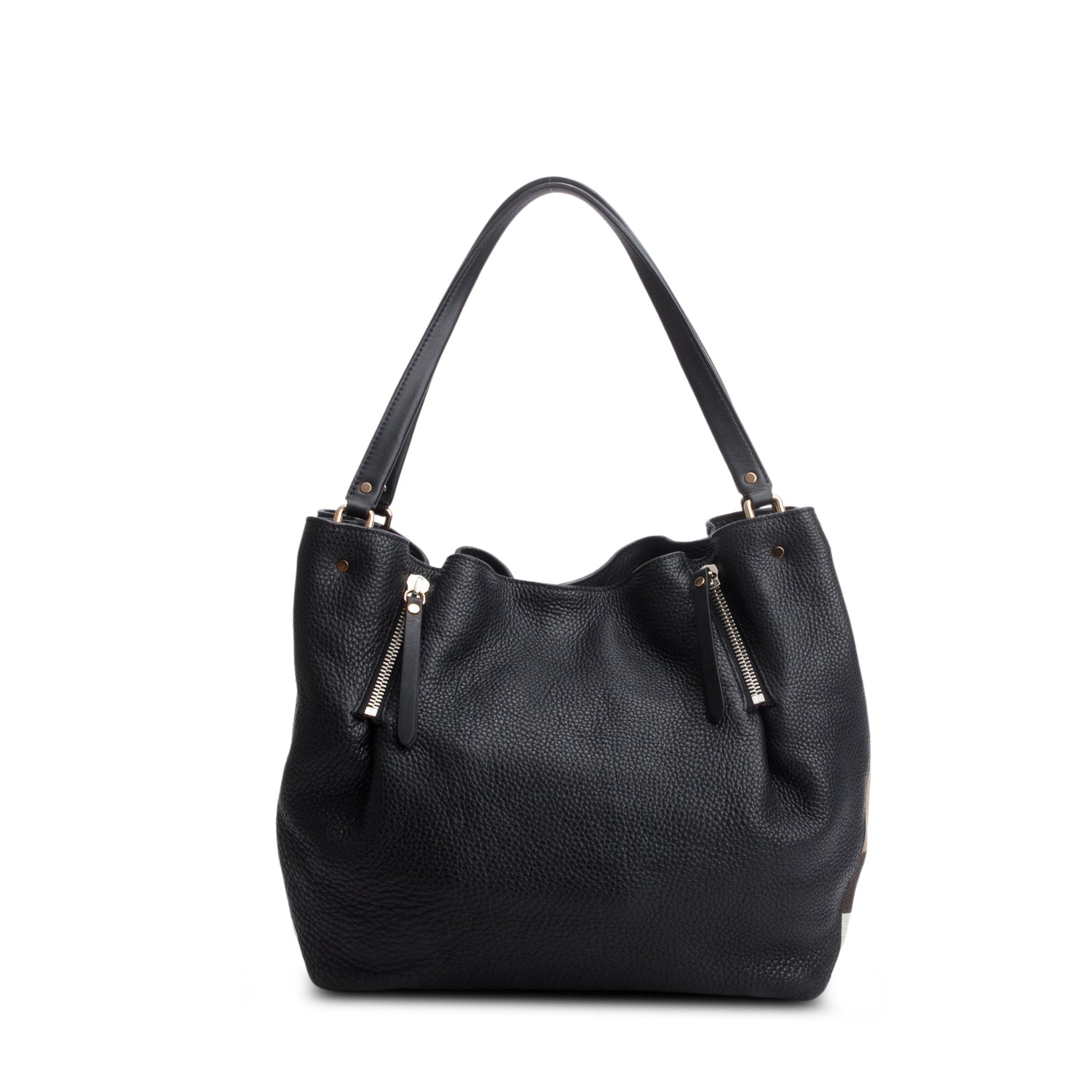 Burberry Black Grainy Calfskin House Check Medium Maidstone w/ Receipt
