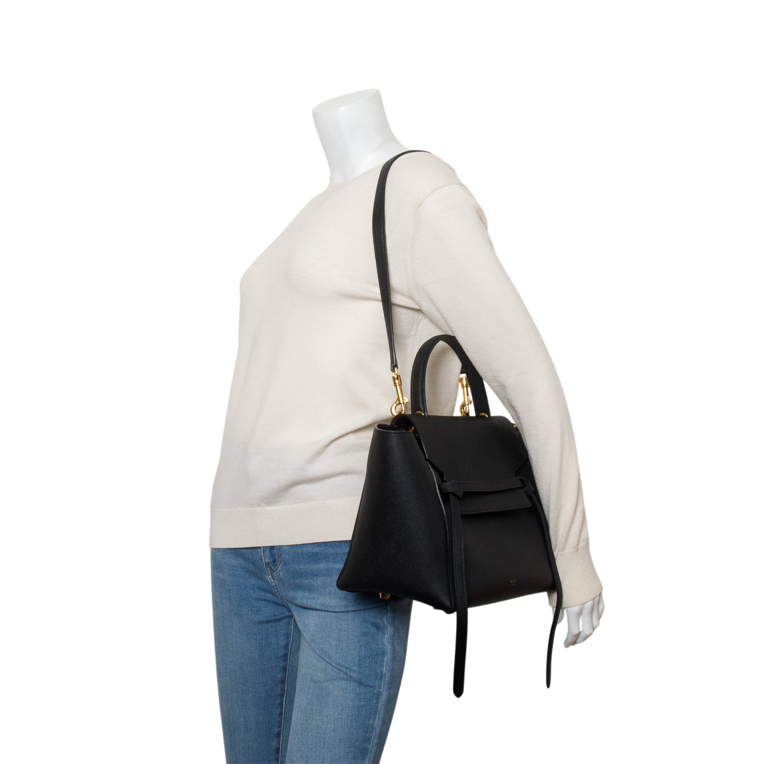 Celine Black Grained Calfskin Mini Belt Bag w/ Strap