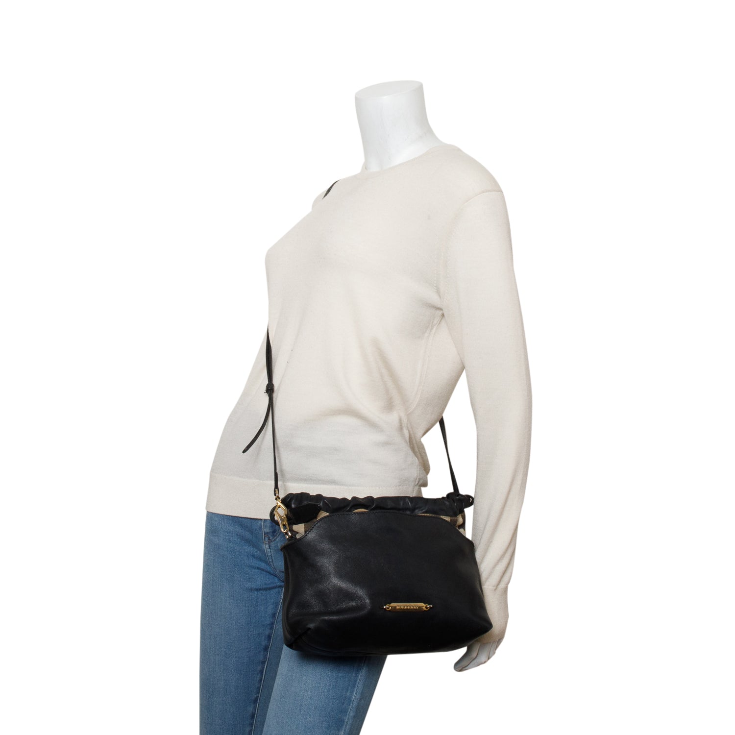 Burberry Black Calfskin House Check Little Crush Crossbody