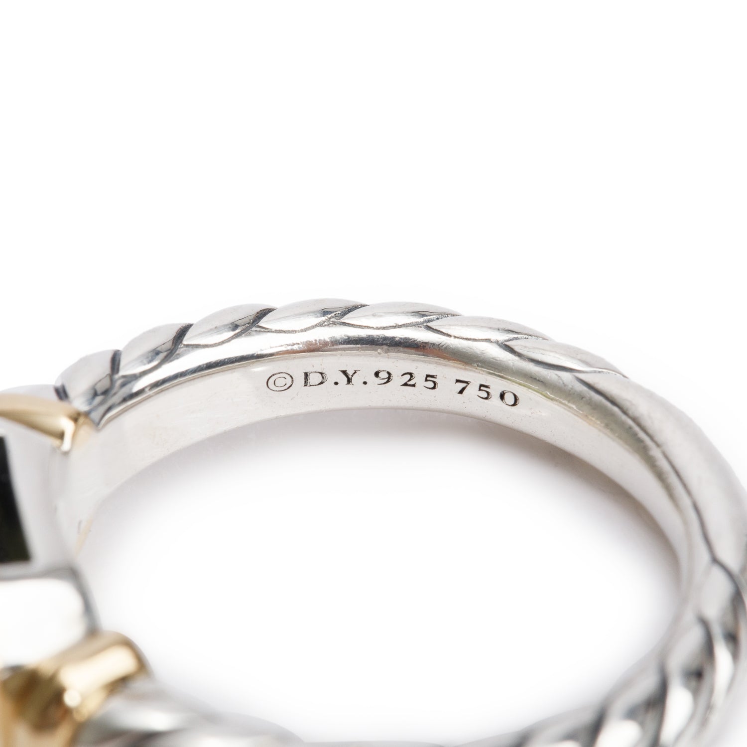 David Yurman Sterling Silver & 18k Yellow Gold Peridot Novella Ring, Size 6.75