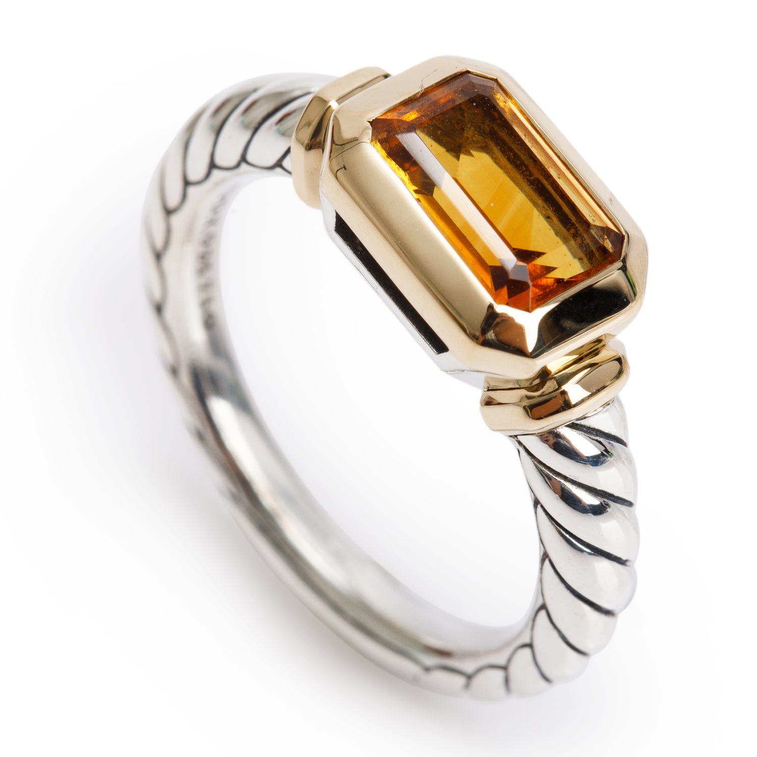 David Yurman Sterling Silver & 18k Yellow Gold Citrine Novella Ring, Size 8