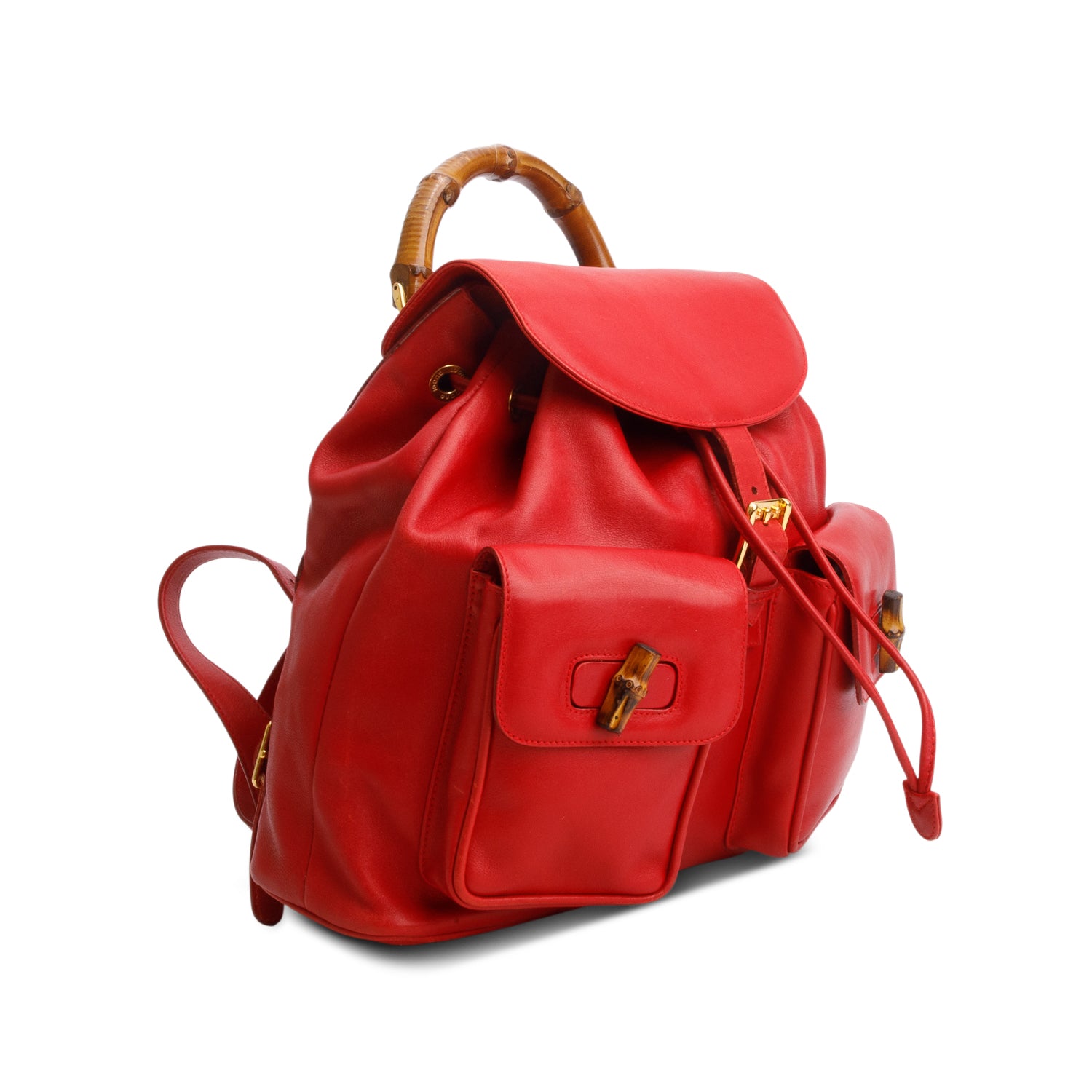 Gucci Red Glossy Calfskin Bamboo Backpack