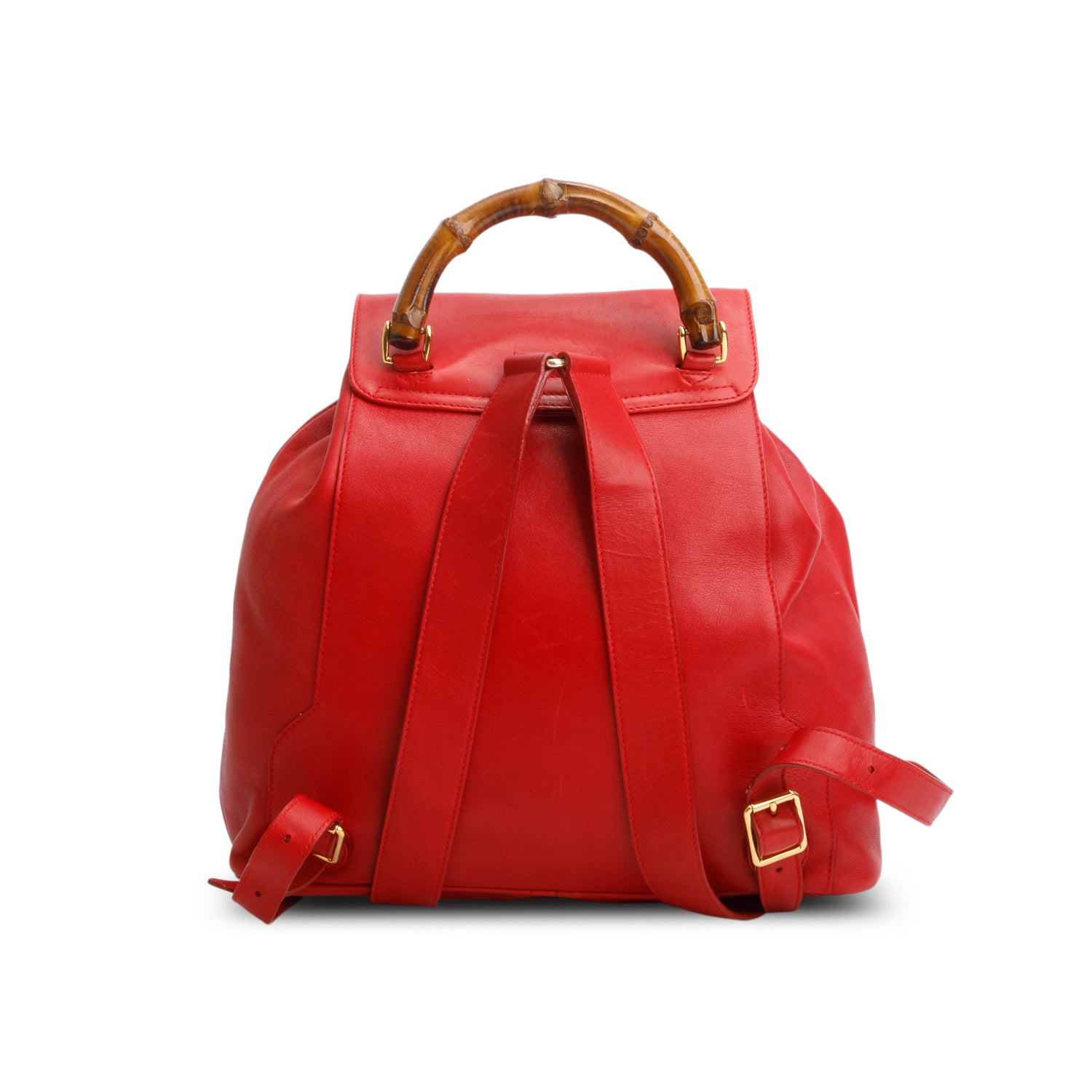 Gucci Red Glossy Calfskin Bamboo Backpack