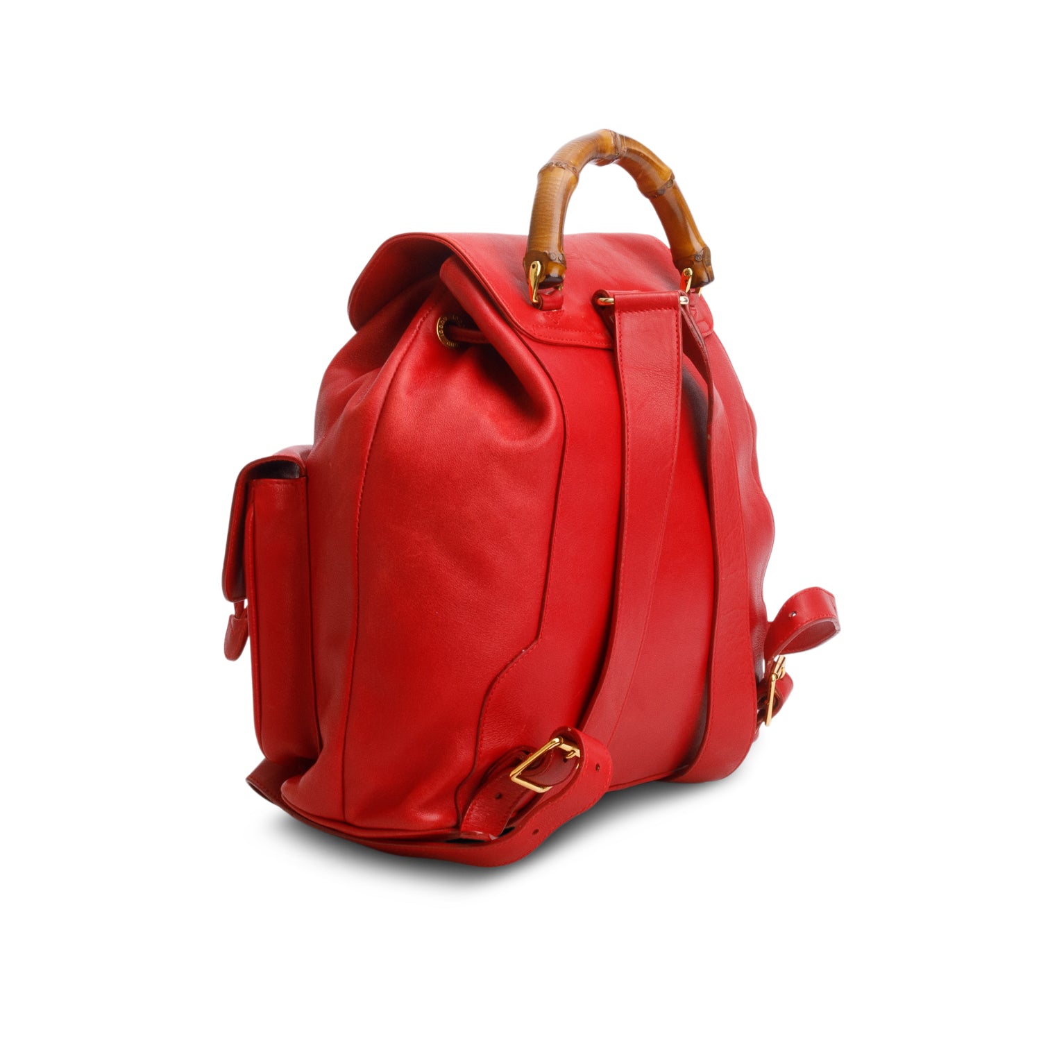 Gucci Red Glossy Calfskin Bamboo Backpack