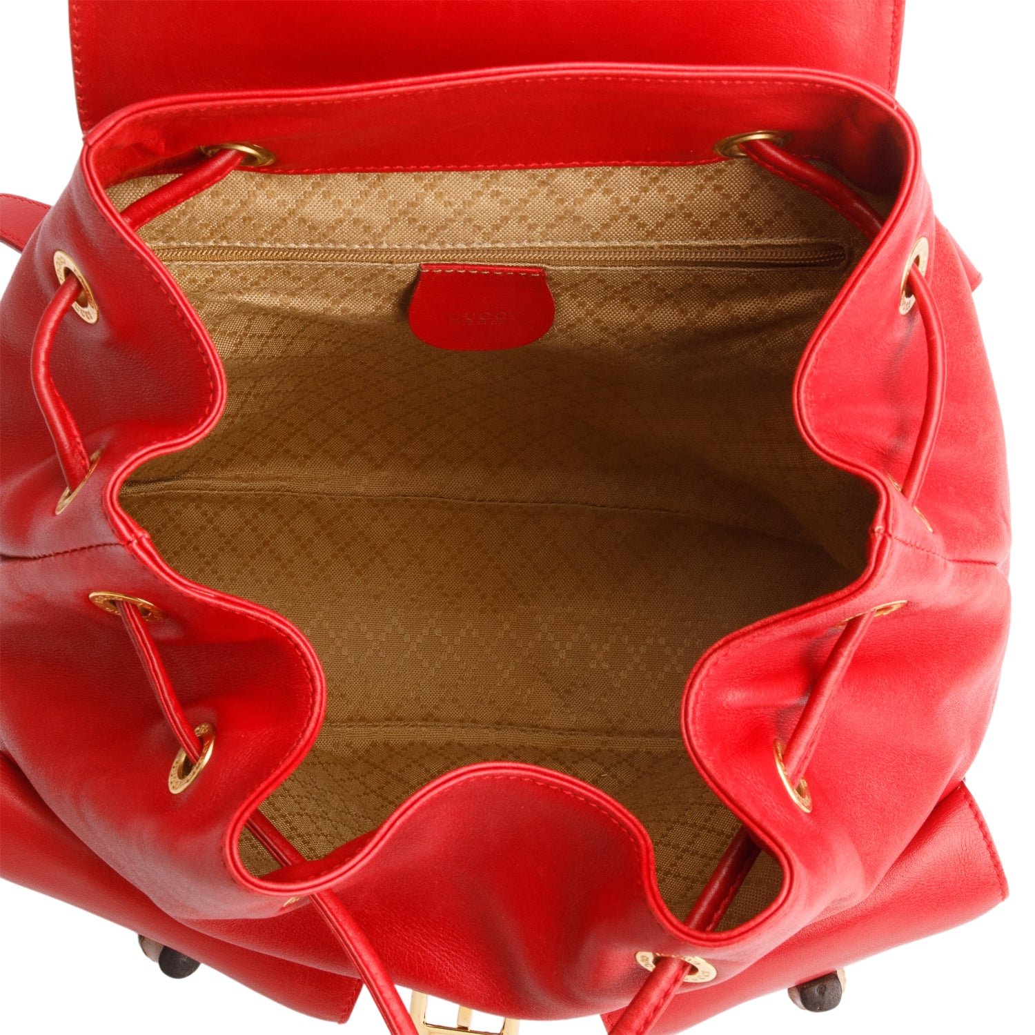 Gucci Red Glossy Calfskin Bamboo Backpack