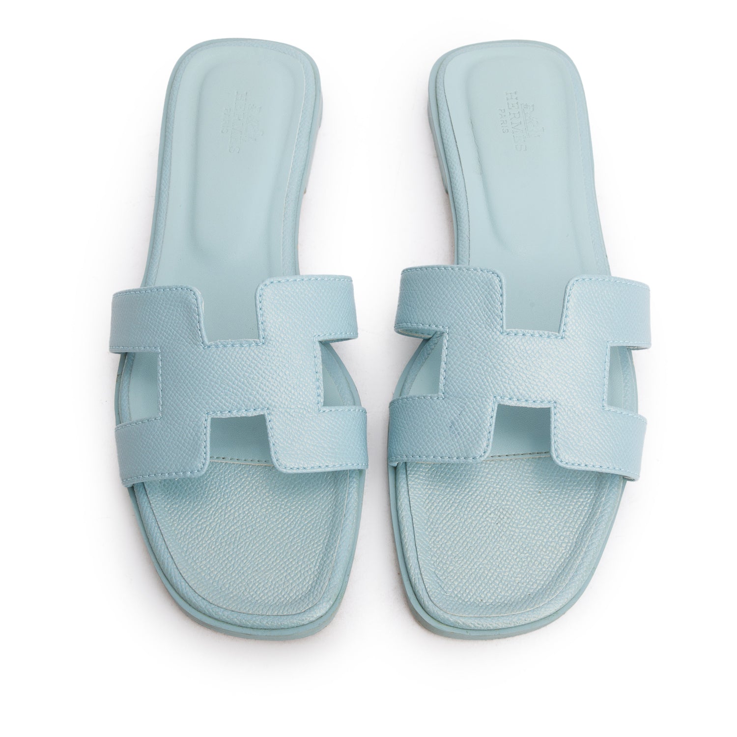 Hermes Bleu Glacier Epsom Calfskin Oran Sandals, Women's Size 39 w/ Box