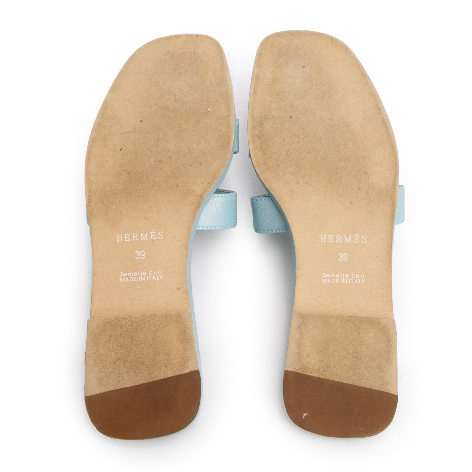 Hermes Bleu Glacier Epsom Calfskin Oran Sandals, Women's Size 39 w/ Box