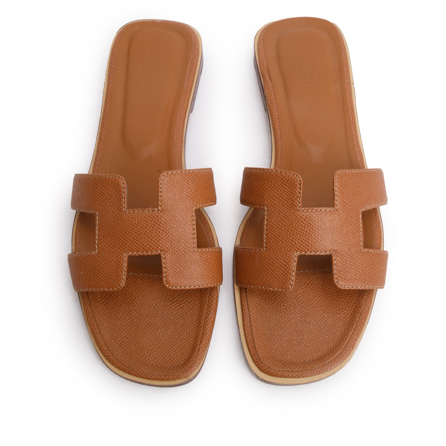 Hermes Gold Epsom Calfskin Oran Sandals, Women's Size 39 w/ Box
