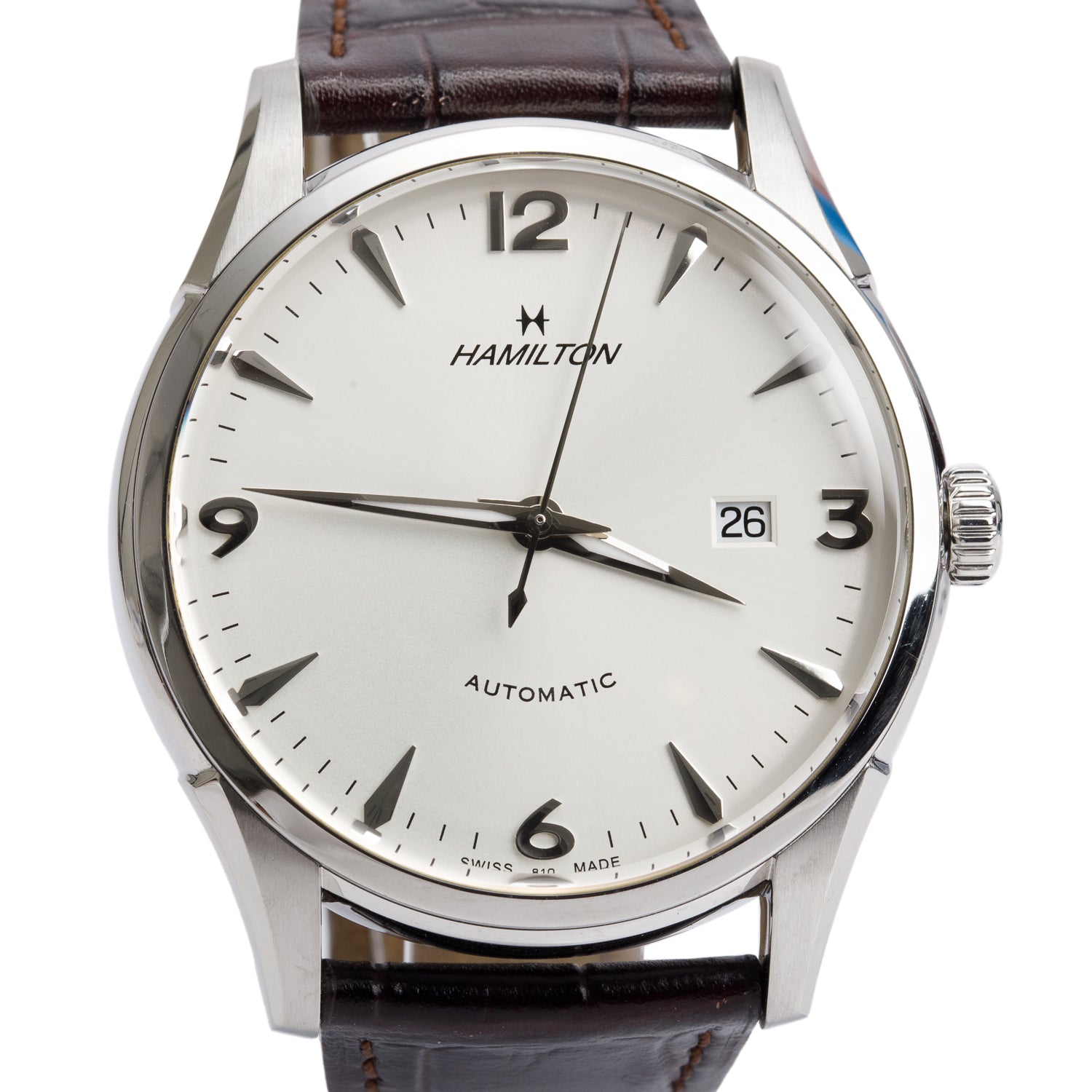 Hamilton Stainless Steel Thin O Matic 42 MM Automatic Watch Silver Dial H387150