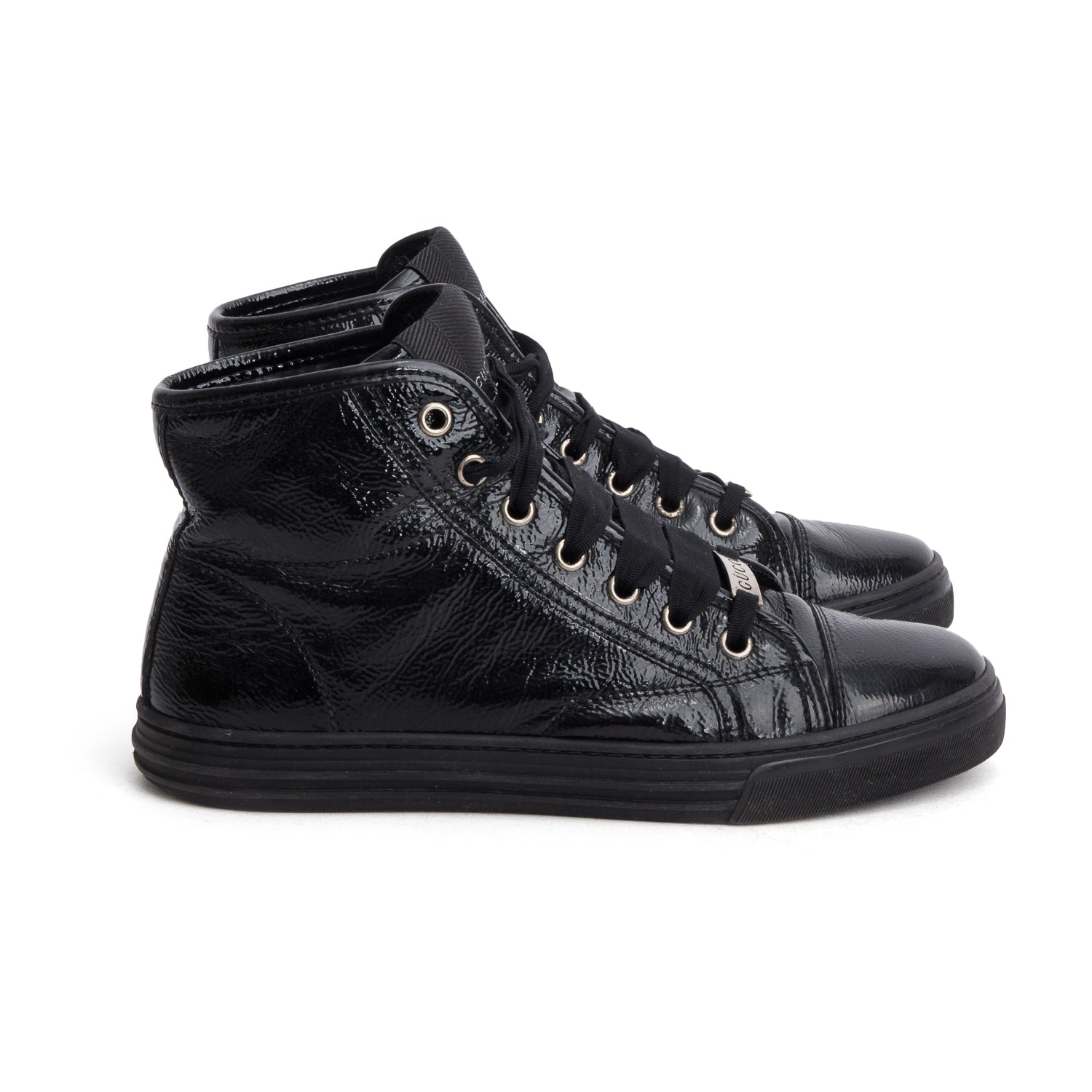 Gucci Black Soft Patent Leather High Top Sneakers, Women's Size 36 w/ Box