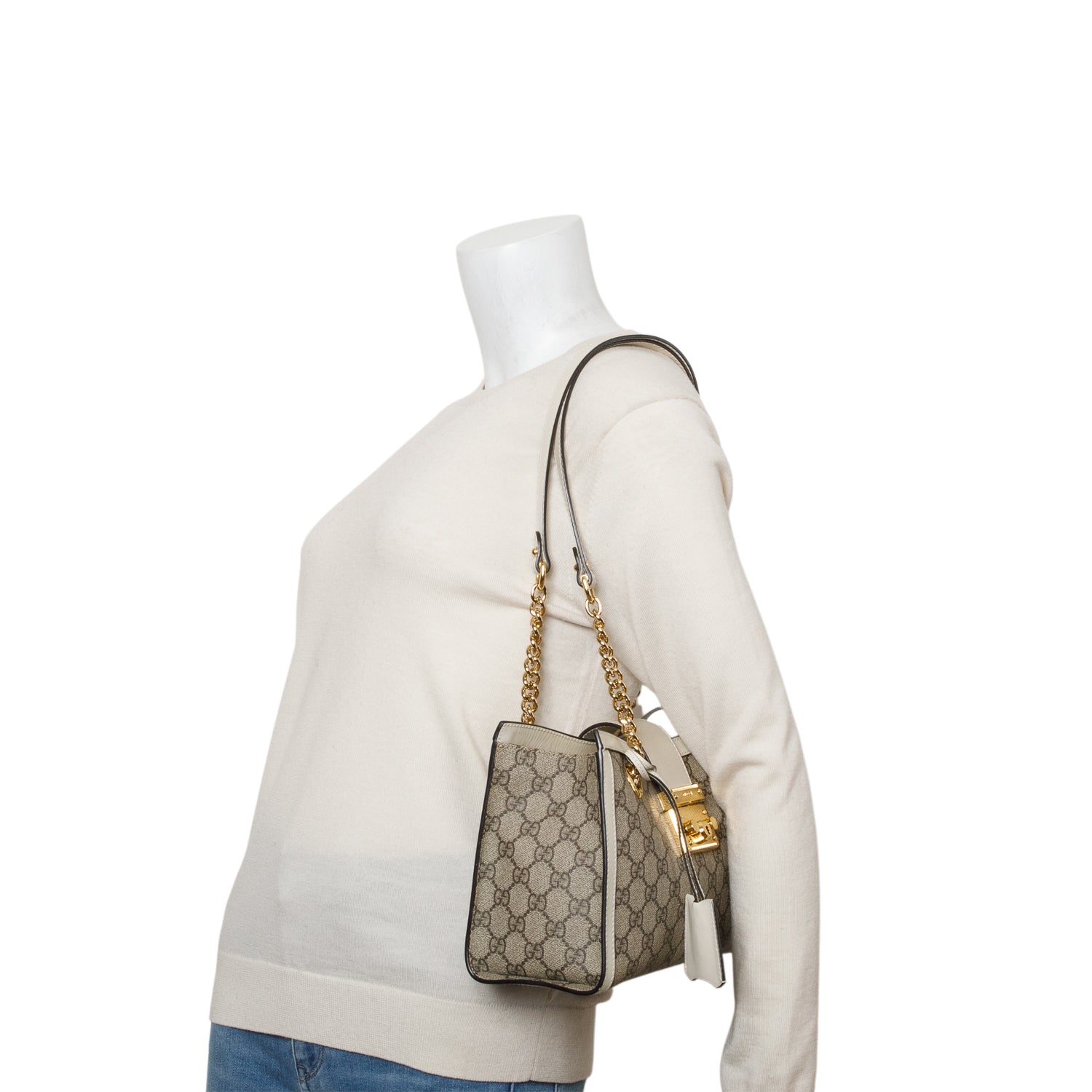 Gucci GG Supreme Monogram Moon Calfskin Small Padlock Tote