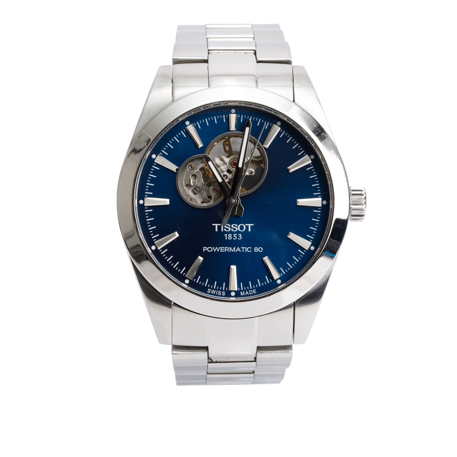 Tissot Stainless Steel Gentleman Open Heart 40 MM Automatic Watch Blue Dial