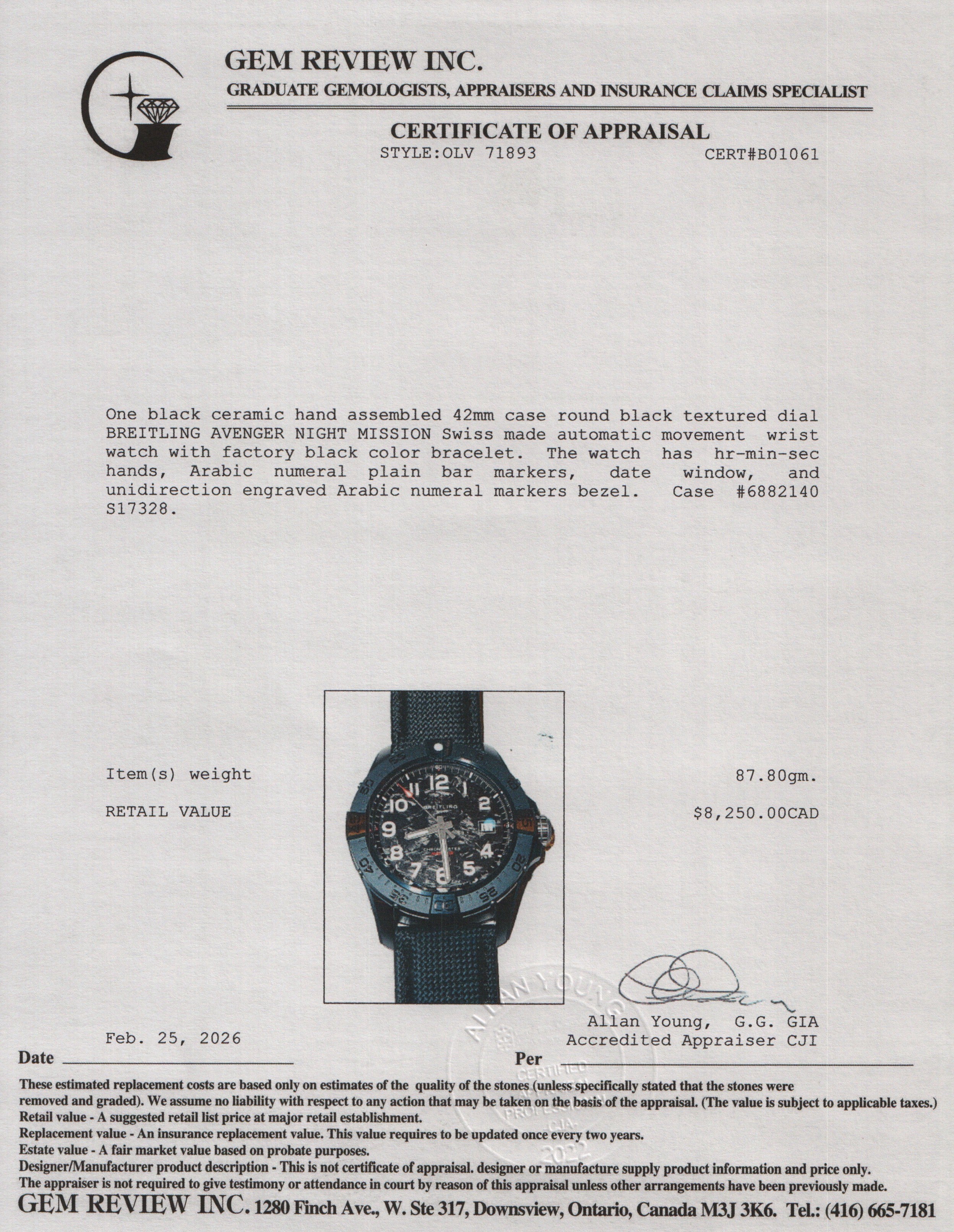 Breitling Black Ceramic Avenger Night Mission 42 MM Automatic Watch Black Dial S17328 w/ Box & Papers