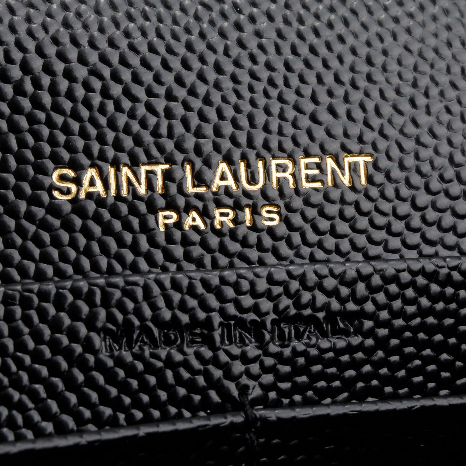 Saint Laurent 2023 Black Grain de Poudre Matelasse Chevron Monogram Chain Wallet w/ Box