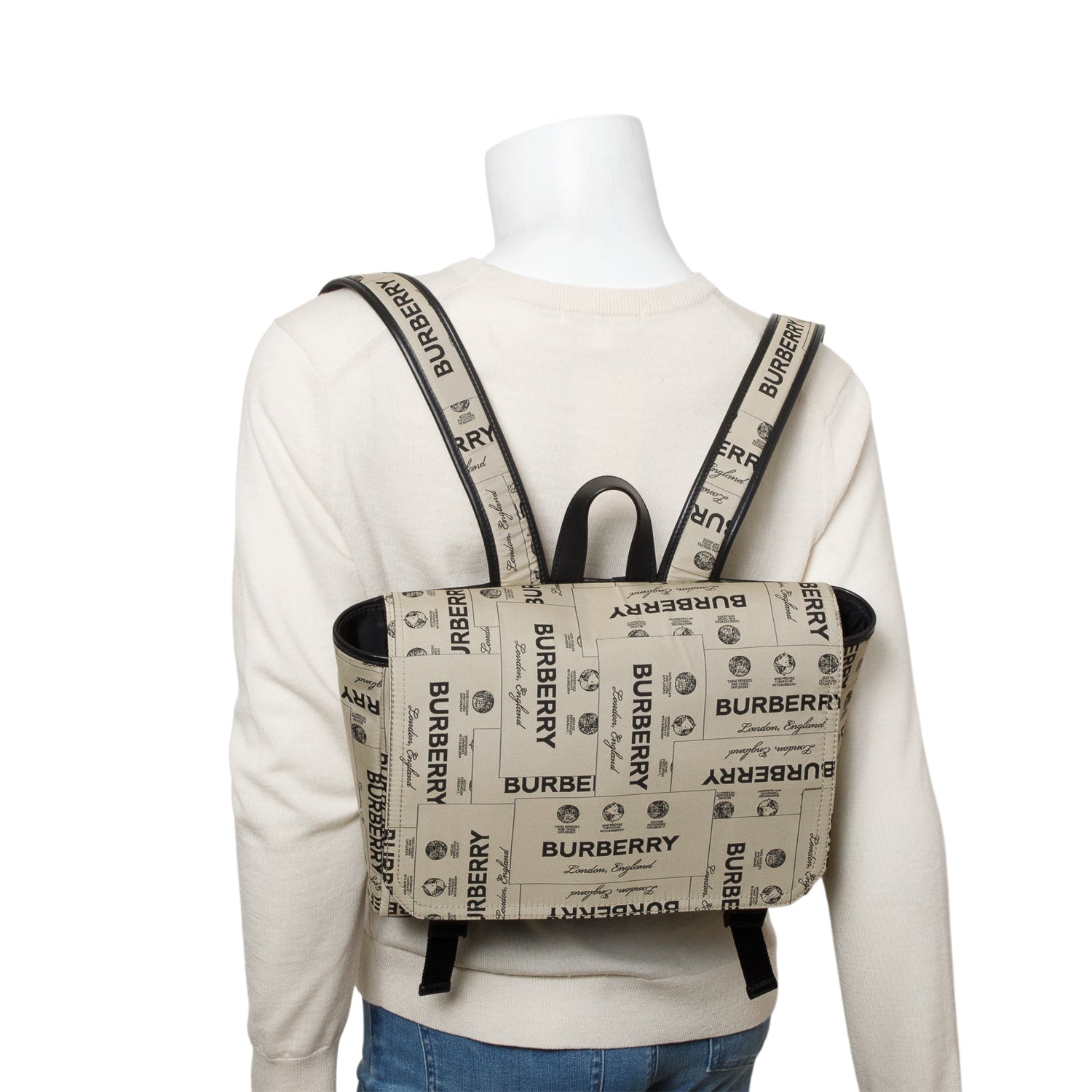 Burberry Beige Nylon Logo Print Backpack