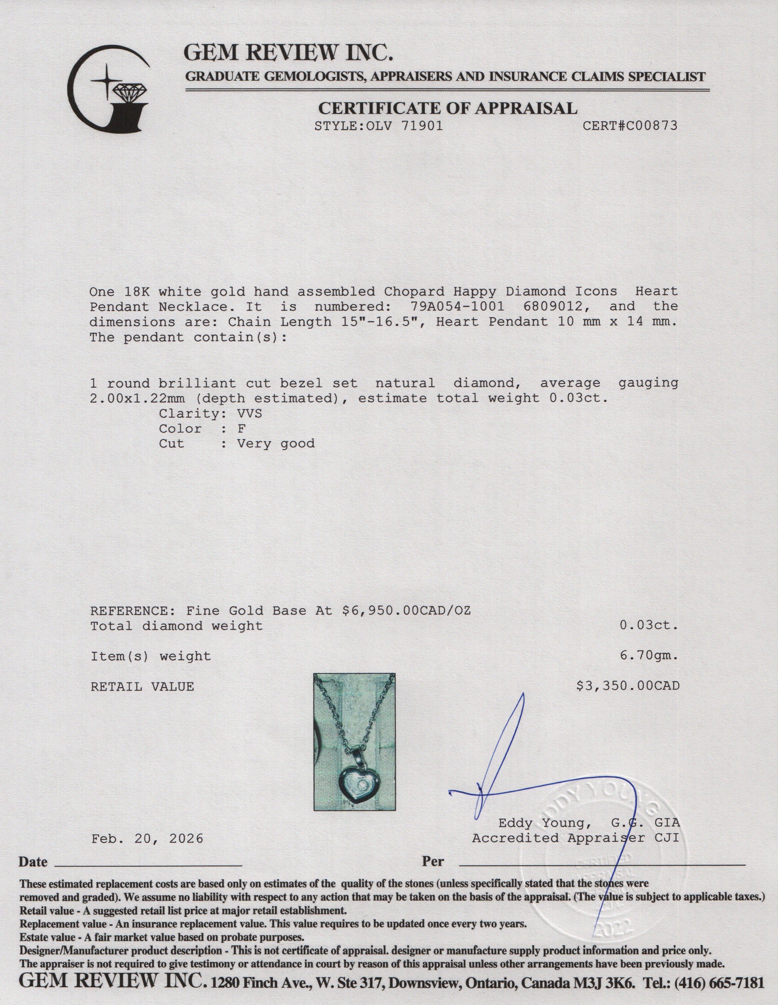 Chopard 18k White Gold Happy Diamond Icons Heart Pendant Necklace w/ Box & Papers