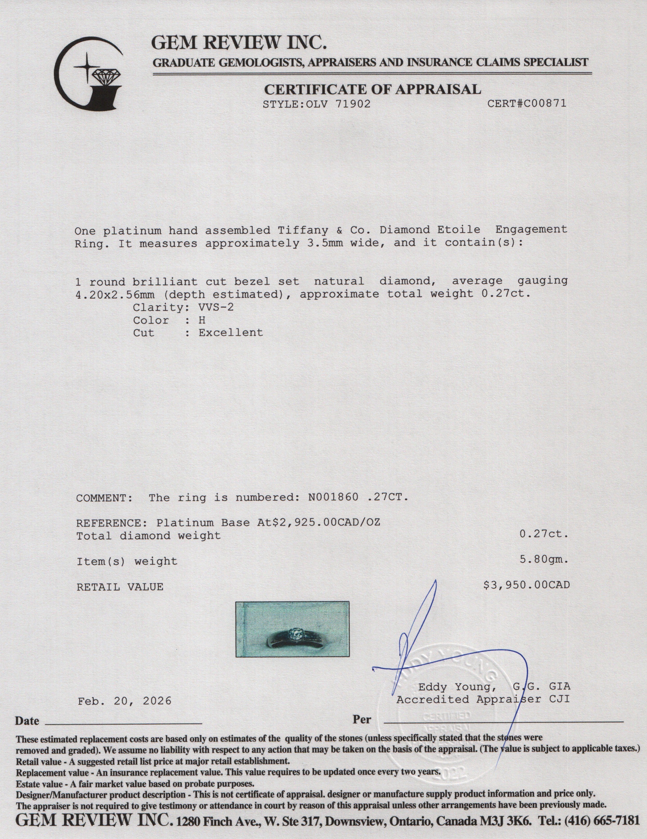 Tiffany & Co. Platinum 0.27 ct. Diamond Etoile Engagement Ring, Size 6.25