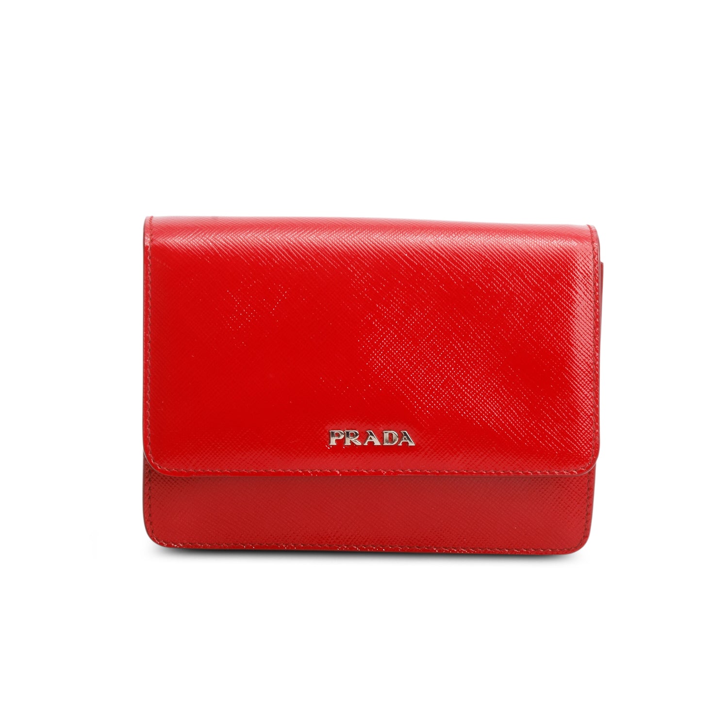 Prada Red Saffiano Vernice Wallet on Strap w/ Authenticity Card