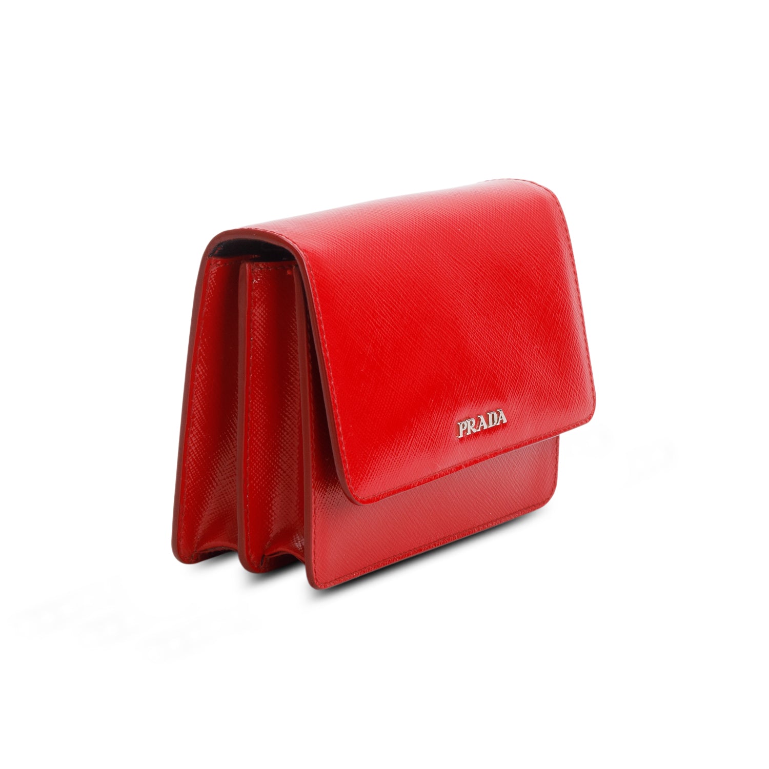 Prada Red Saffiano Vernice Wallet on Strap w/ Authenticity Card