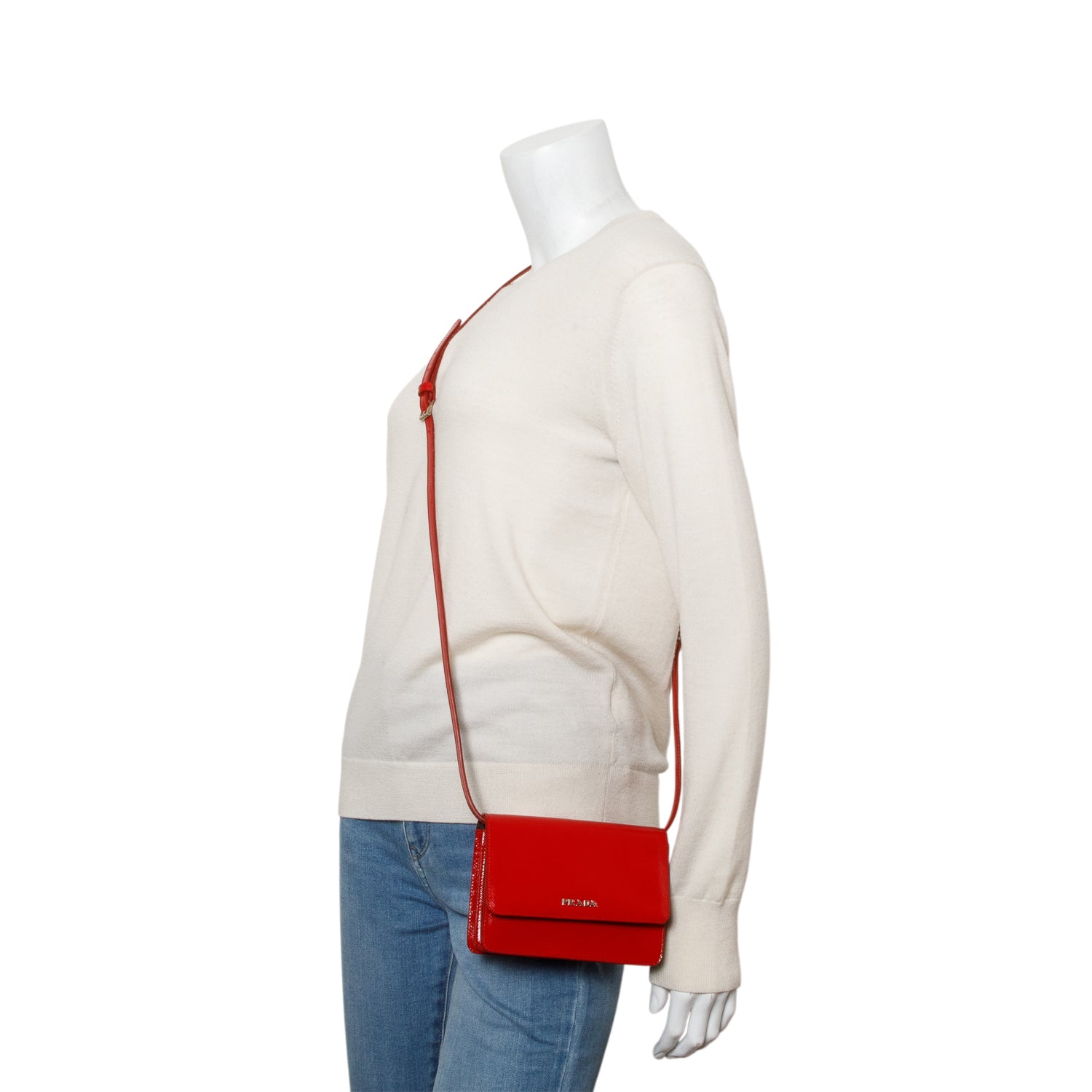 Prada Red Saffiano Vernice Wallet on Strap w/ Authenticity Card