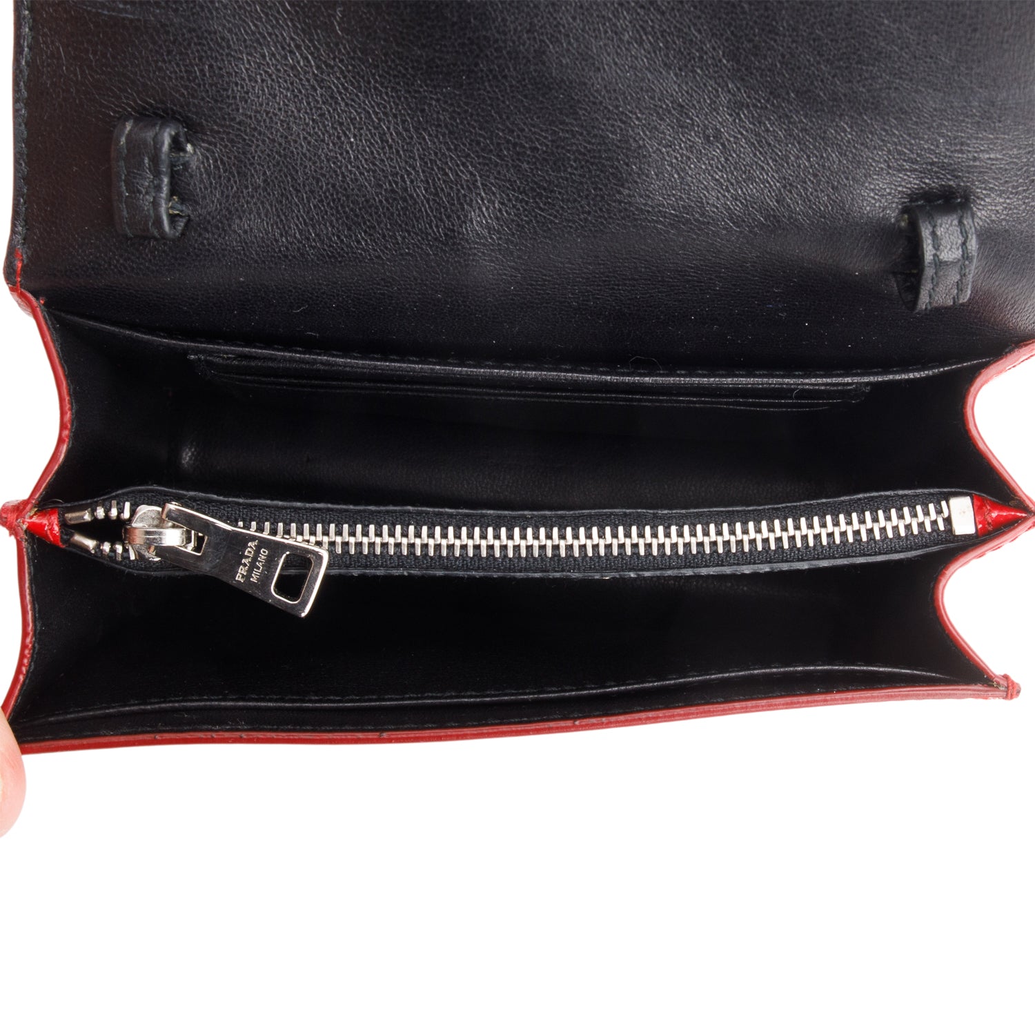 Prada Red Saffiano Vernice Wallet on Strap w/ Authenticity Card