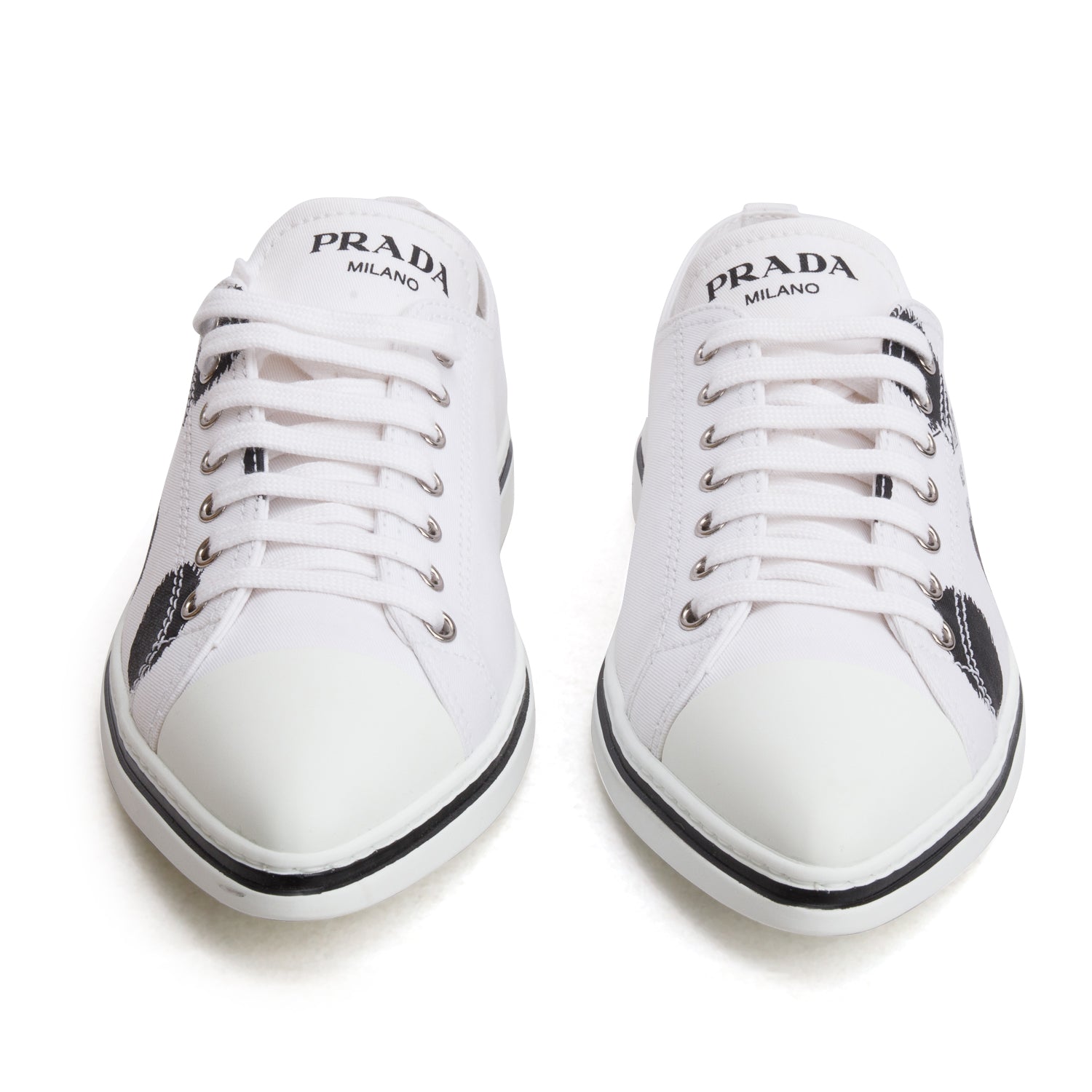 Prada White Canvas Gabardine Polka Sneakers, Women's Size 39.5