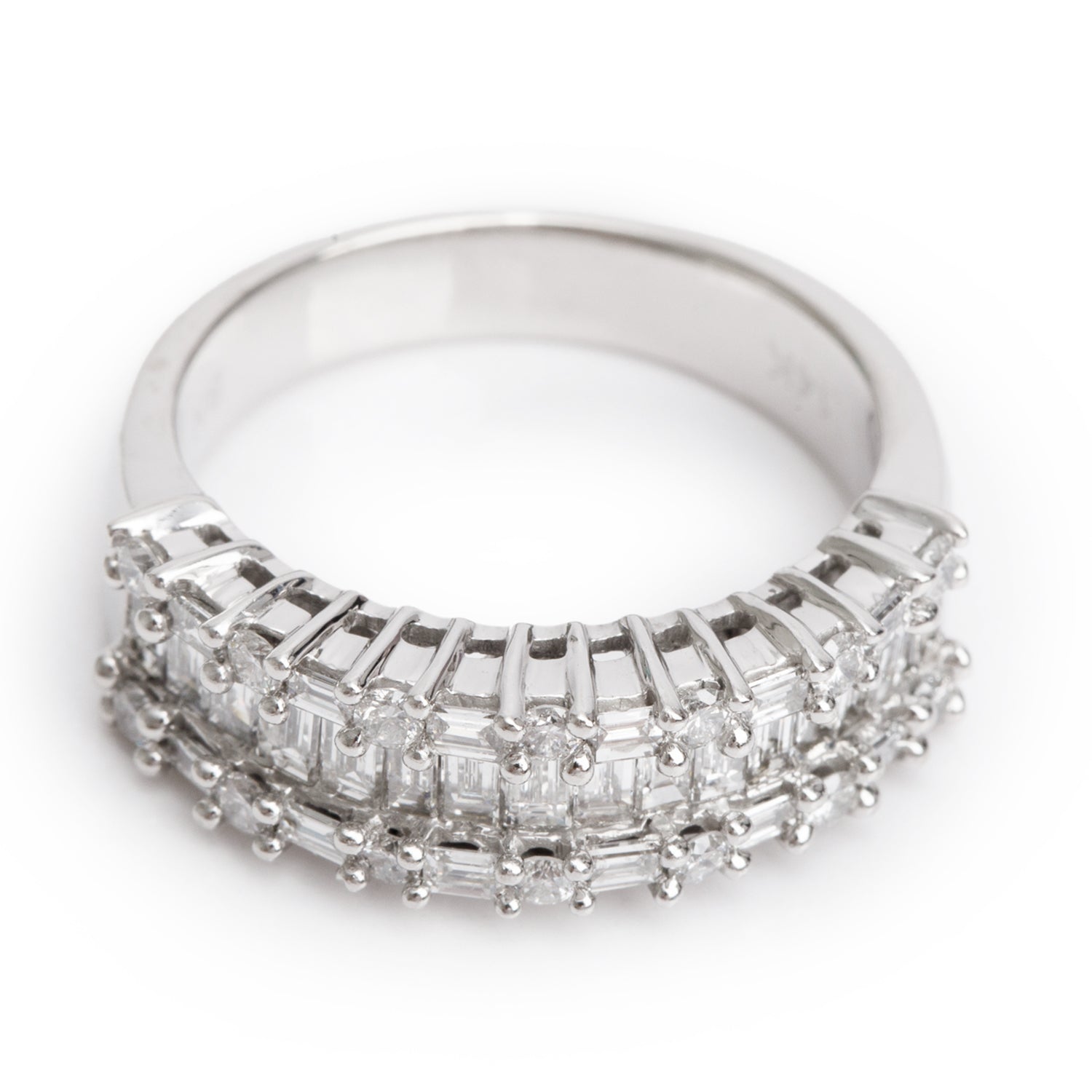 14k White Gold 1.57 tcw. Diamond Three Row Band Ring, Size 6.5