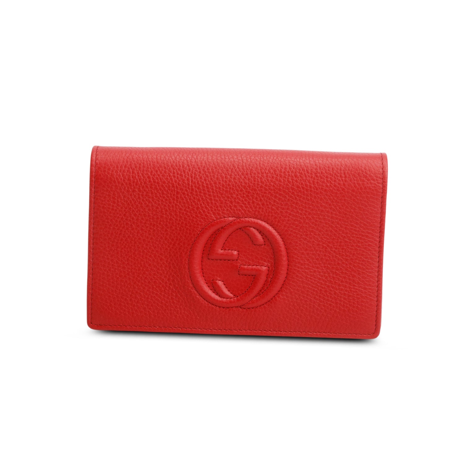 Gucci Red Pebbled Calfskin Soho Wallet on Chain