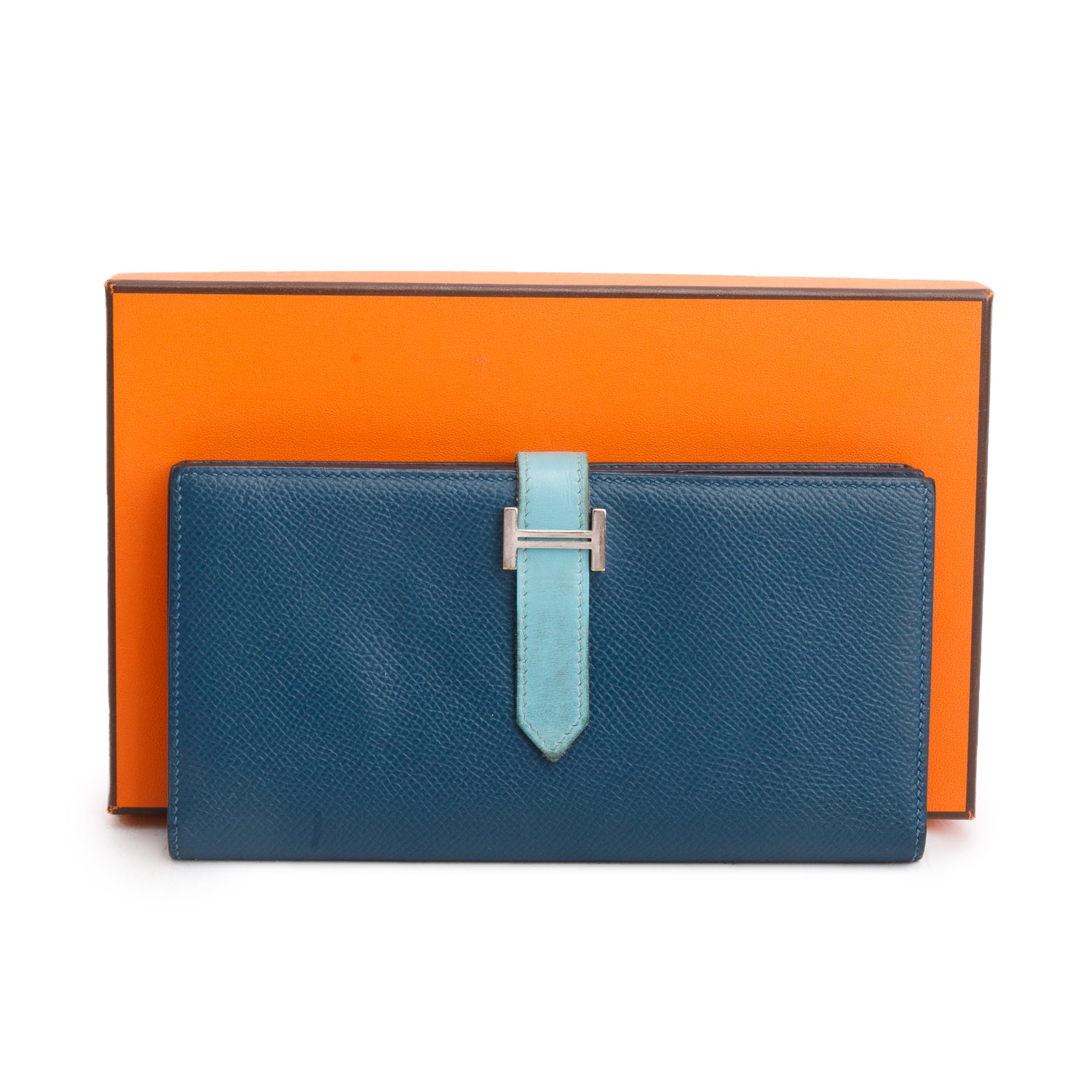 Hermes Colvert/Bleu Atoll Epsom Leather Bearn Gusset Wallet w/ Box & Receipt
