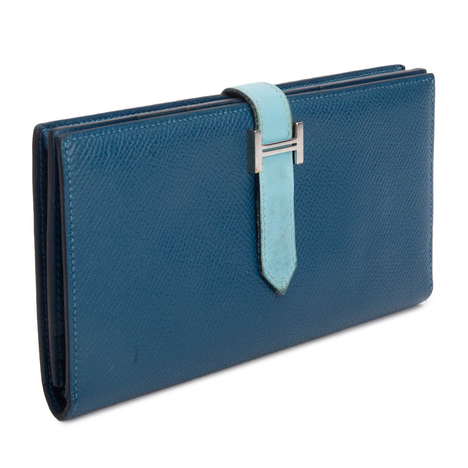 Hermes Colvert/Bleu Atoll Epsom Leather Bearn Gusset Wallet w/ Box & Receipt