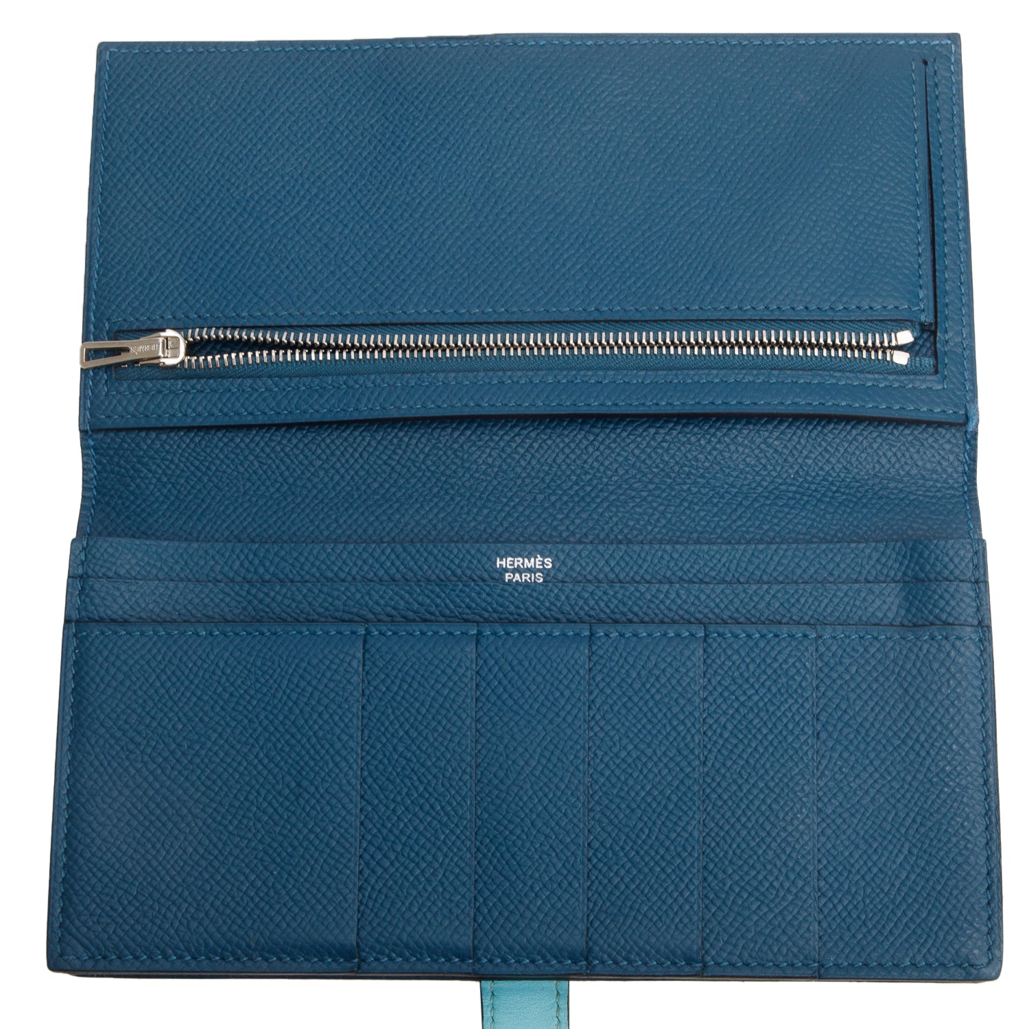 Hermes Colvert/Bleu Atoll Epsom Leather Bearn Gusset Wallet w/ Box & Receipt