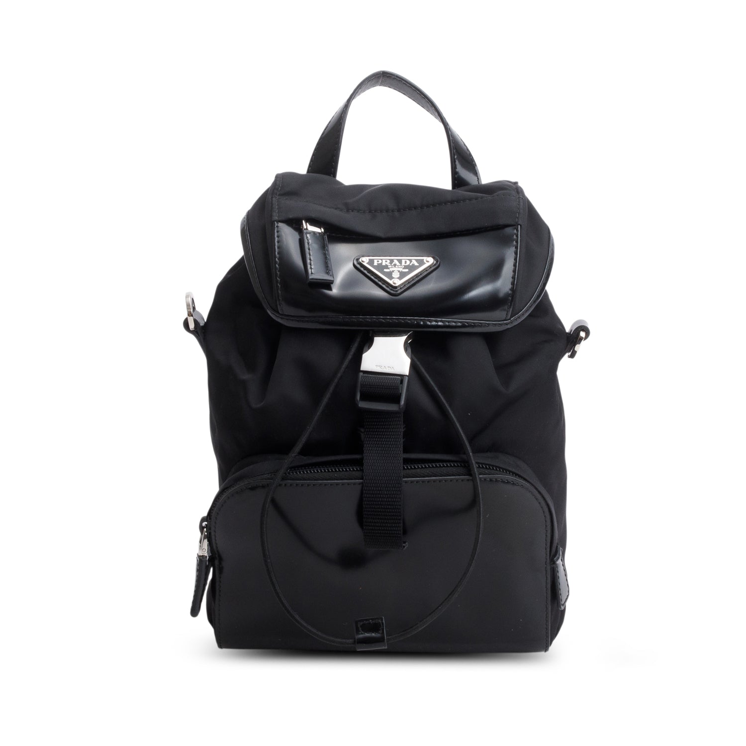 Prada Black Nylon Brushed Calfskin Mini Sling Backpack