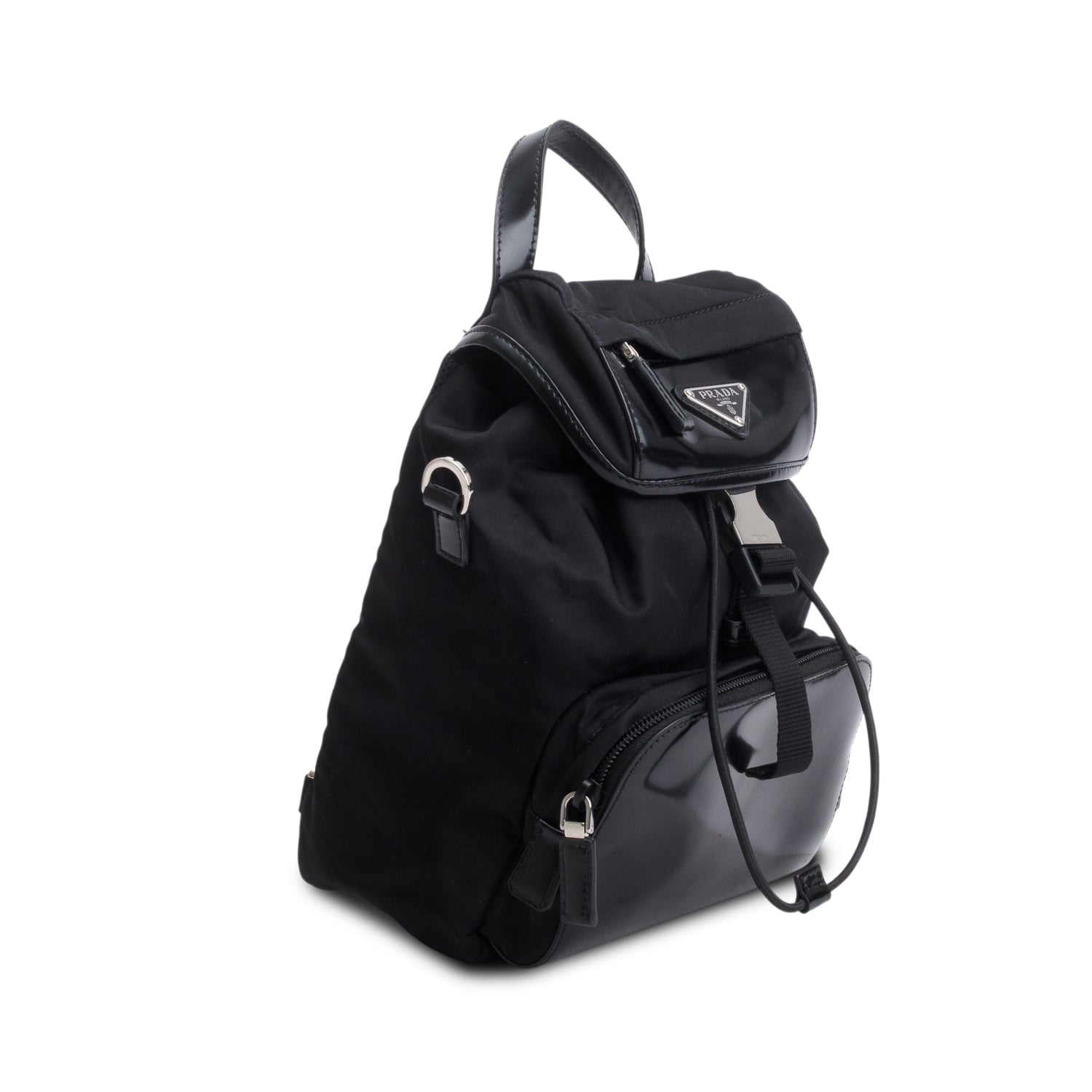 Prada Black Nylon Brushed Calfskin Mini Sling Backpack