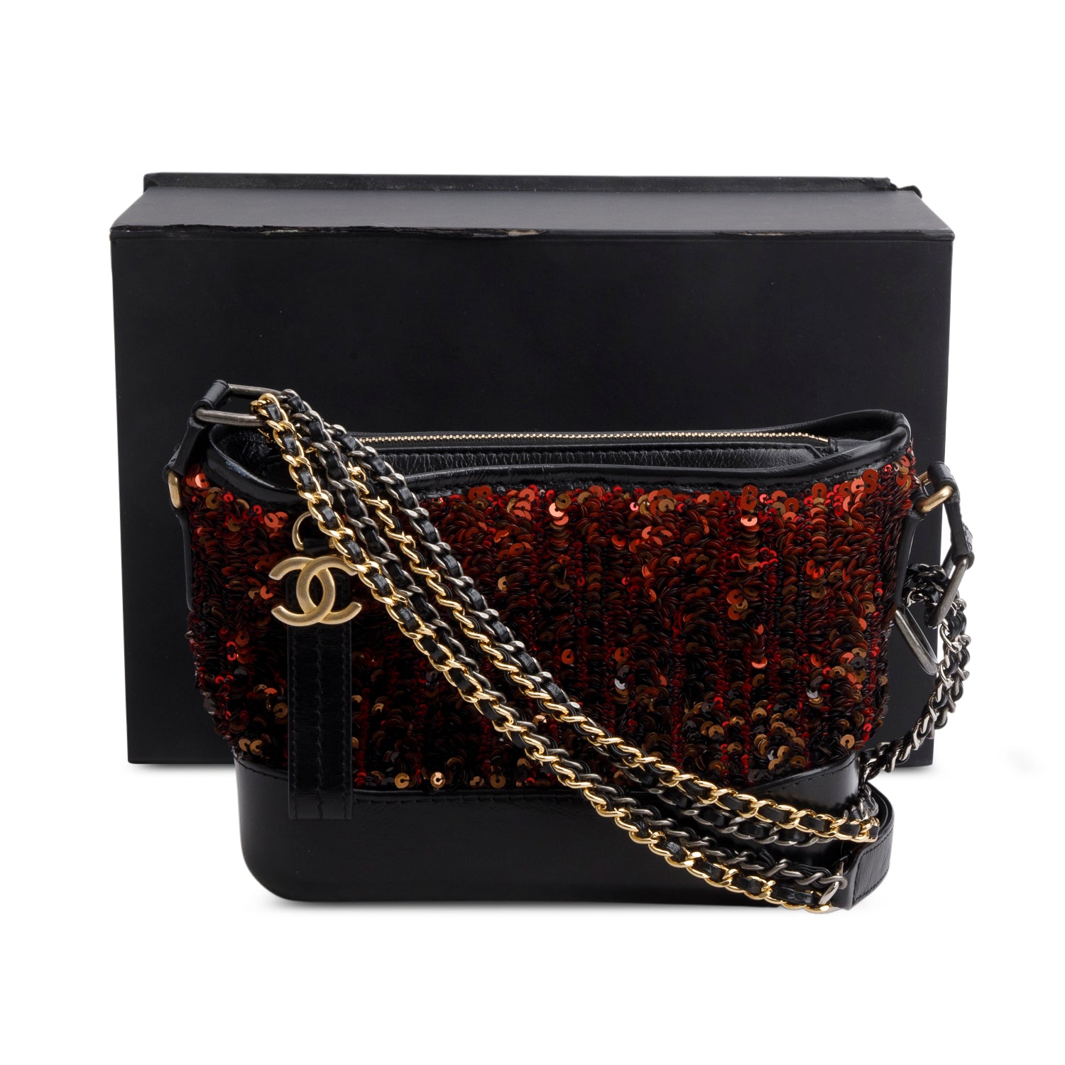 Chanel Red Sequin Calfskin Small Gabrielle Hobo w/ Box