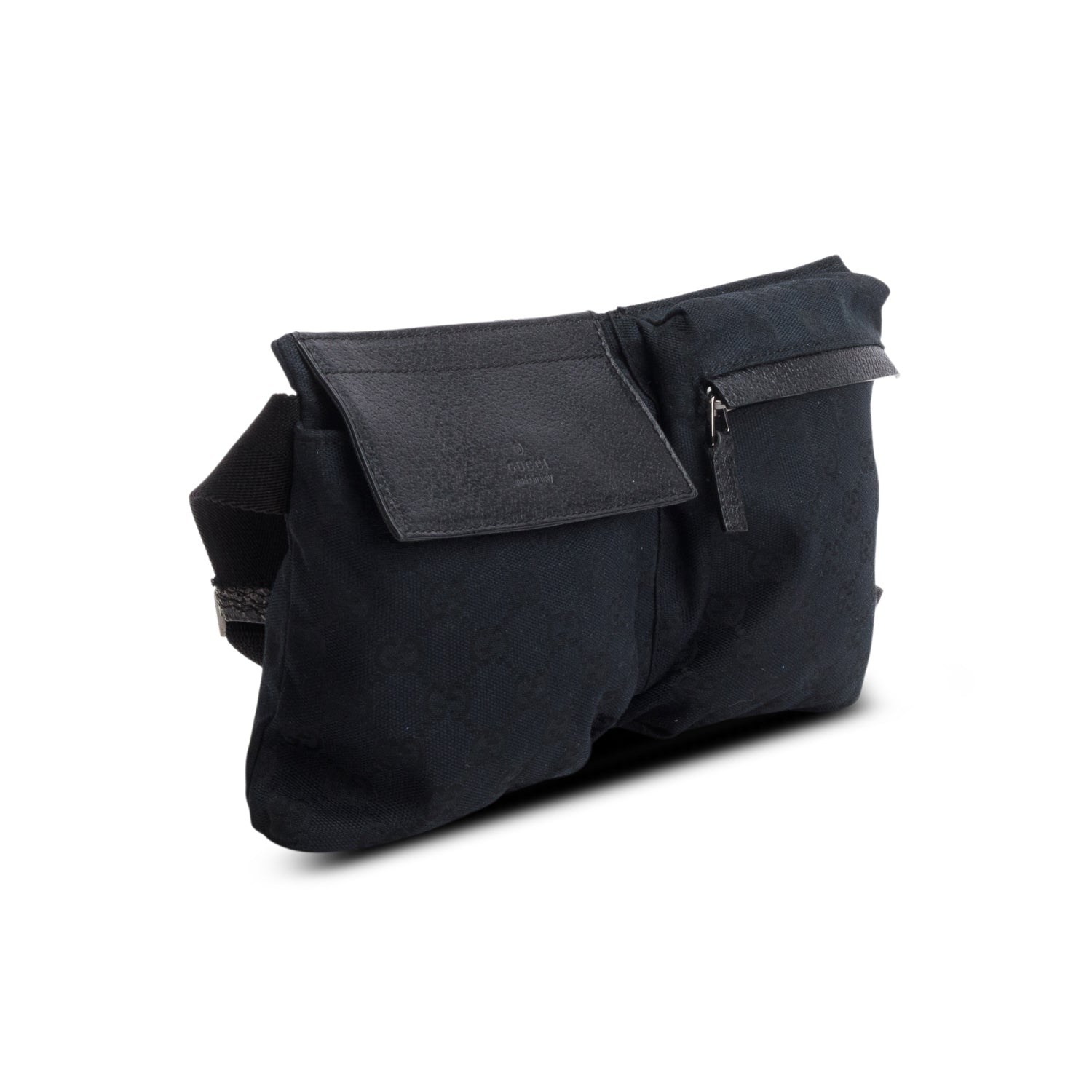 Gucci Black GG Monogram Double Pocket Belt Bag
