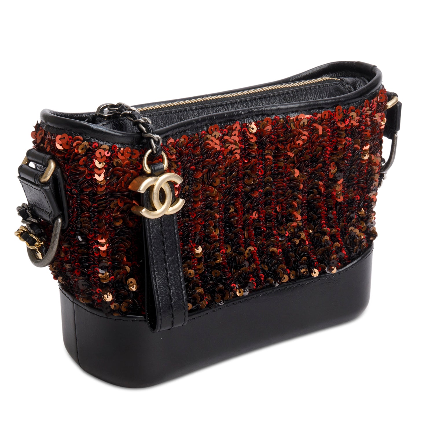 Chanel Red Sequin Calfskin Small Gabrielle Hobo w/ Box