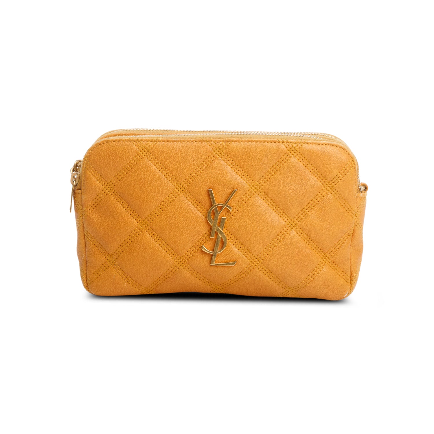 Saint Laurent 2020 Yellow Grained Lambskin Quilted Mini Becky Double Zip Bag w/ Box