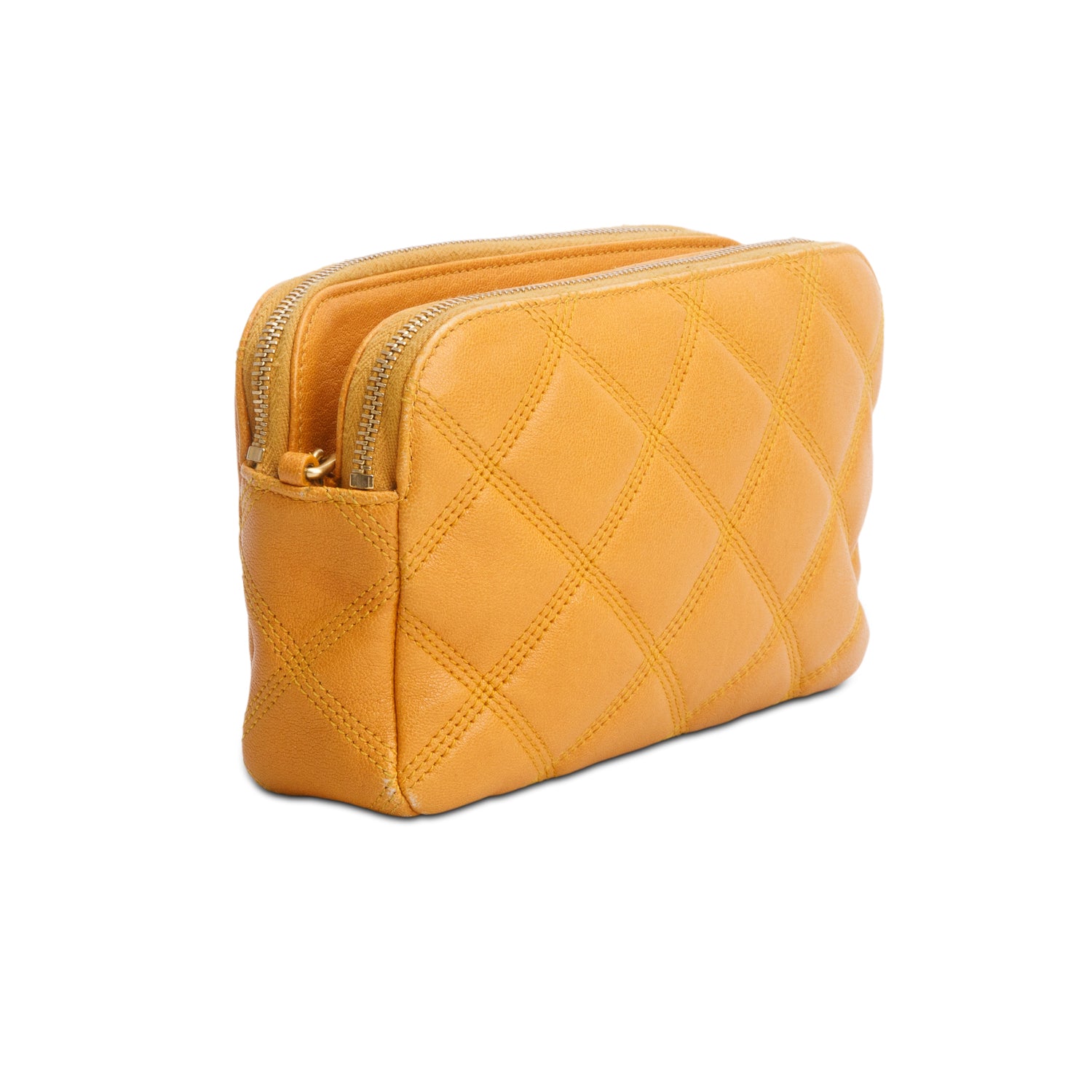 Saint Laurent 2020 Yellow Grained Lambskin Quilted Mini Becky Double Zip Bag w/ Box