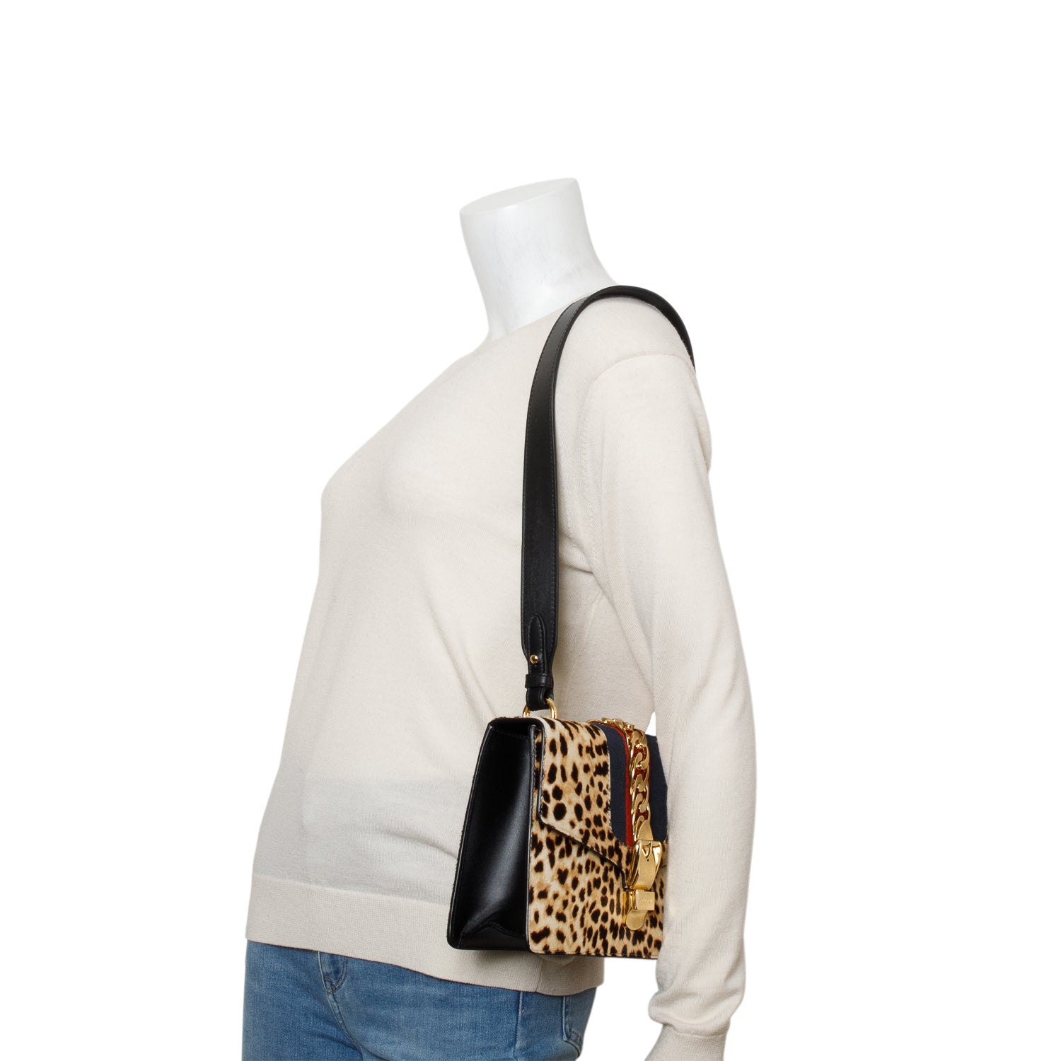 Gucci Calf Hair Leopard Print Small Sylvie Shoulder Bag w/ Straps