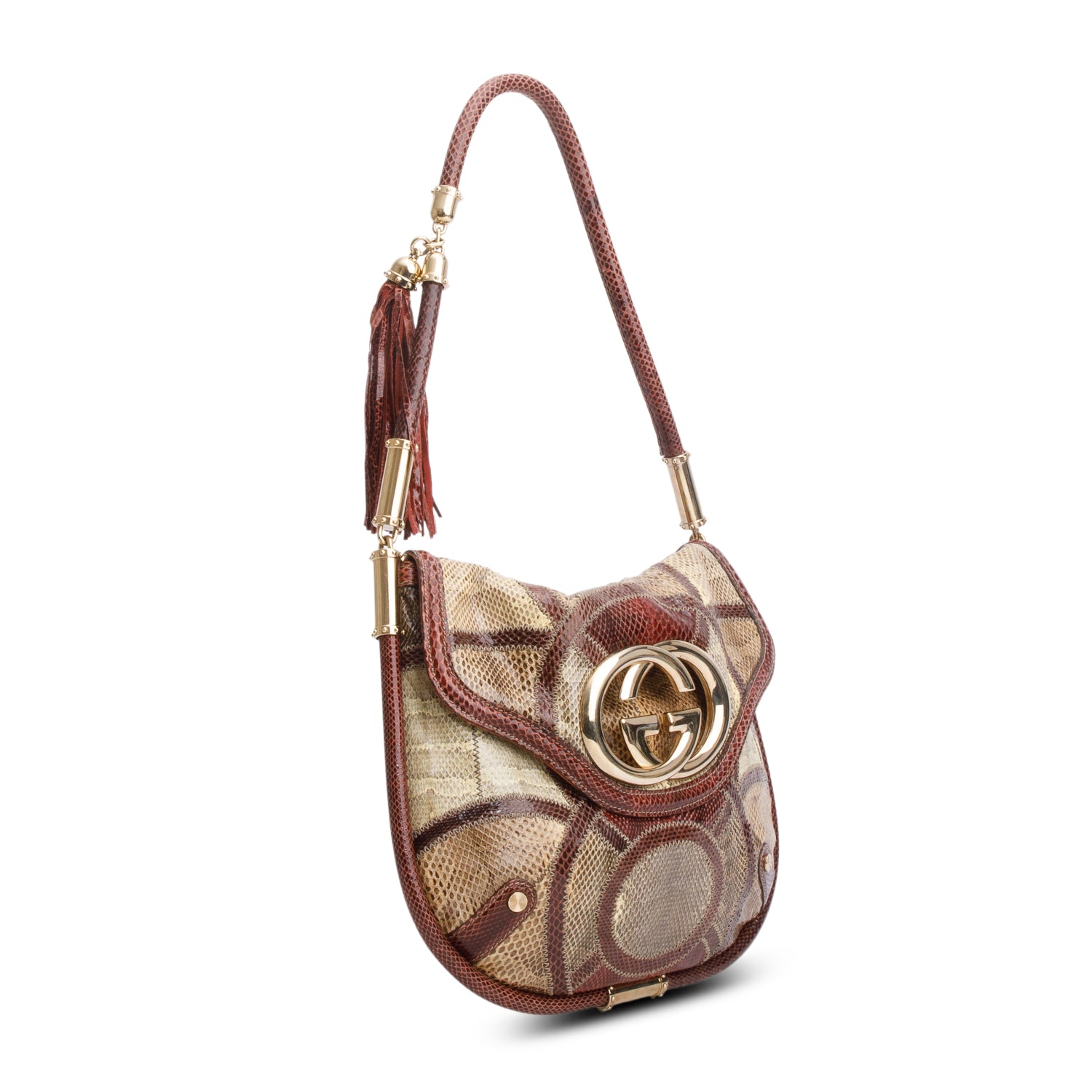 Gucci Multicolor Snakeskin Medium Britt Tassel Shoulder Bag