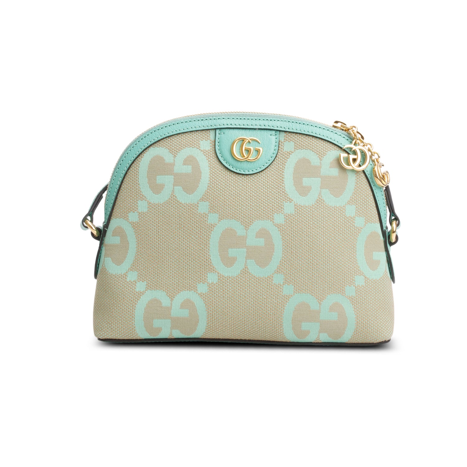 Gucci Green Calfskin Leather Trim Jumbo GG Canvas Small Ophidia Dome Crossbody Bag w/ Box