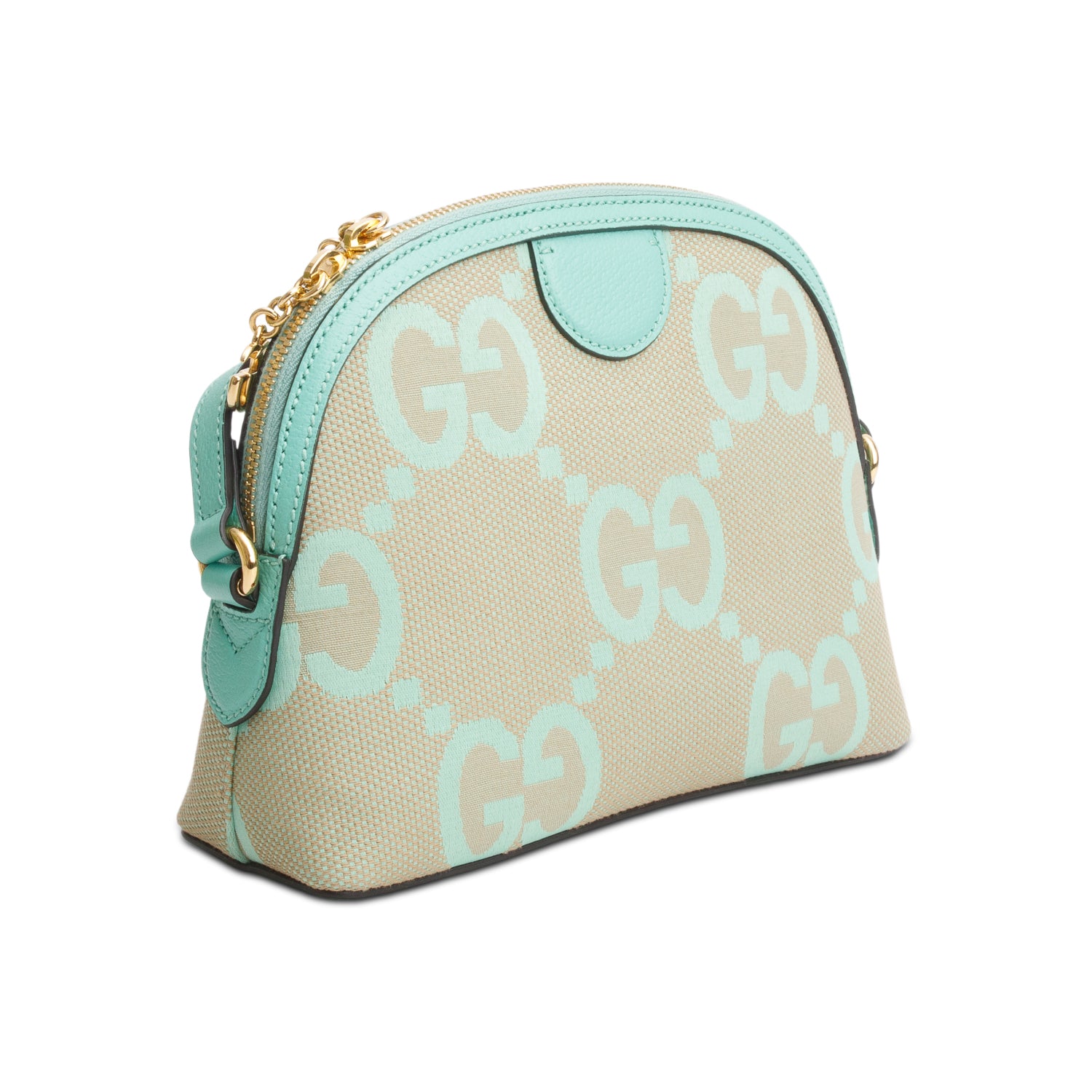 Gucci Green Calfskin Leather Trim Jumbo GG Canvas Small Ophidia Dome Crossbody Bag w/ Box