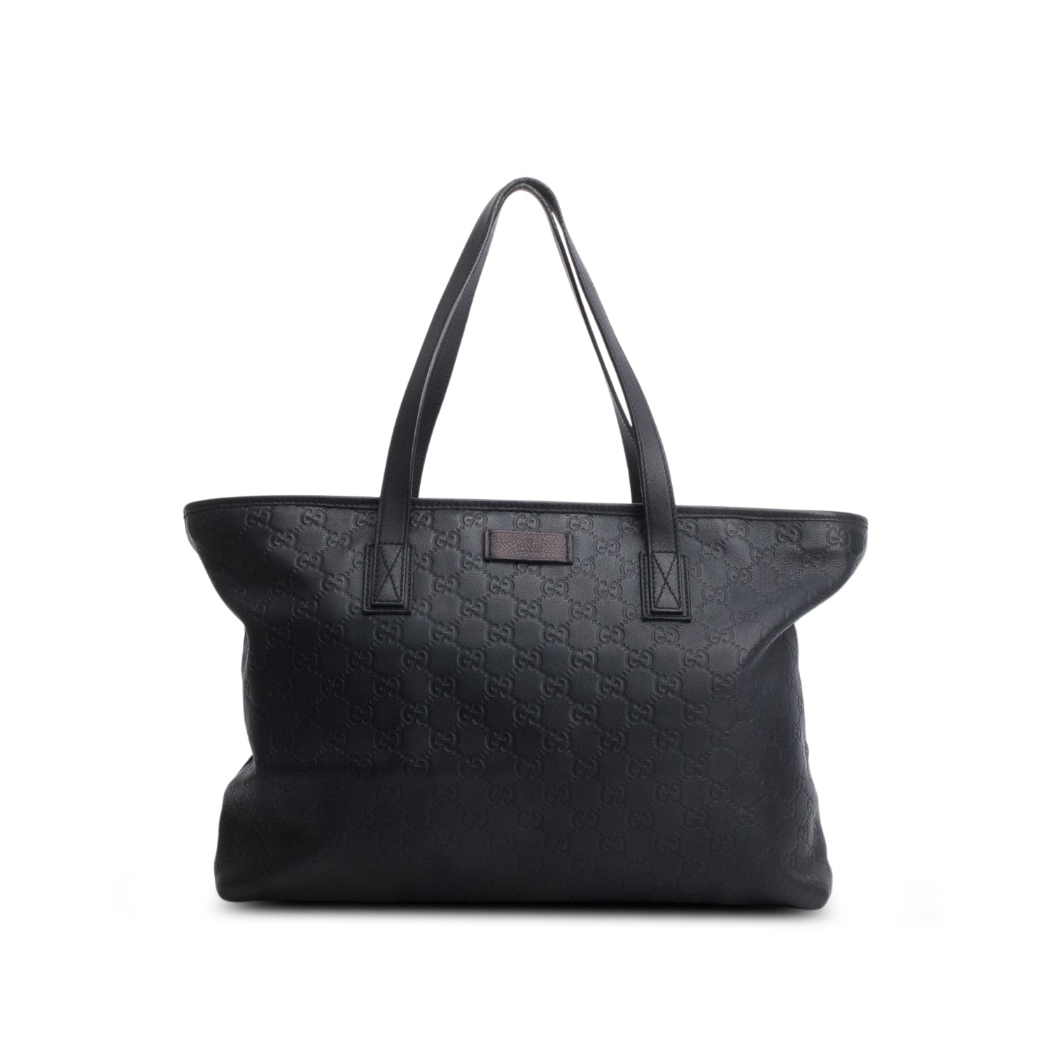 Gucci Black Leather Signature Zippered Shopping Tote